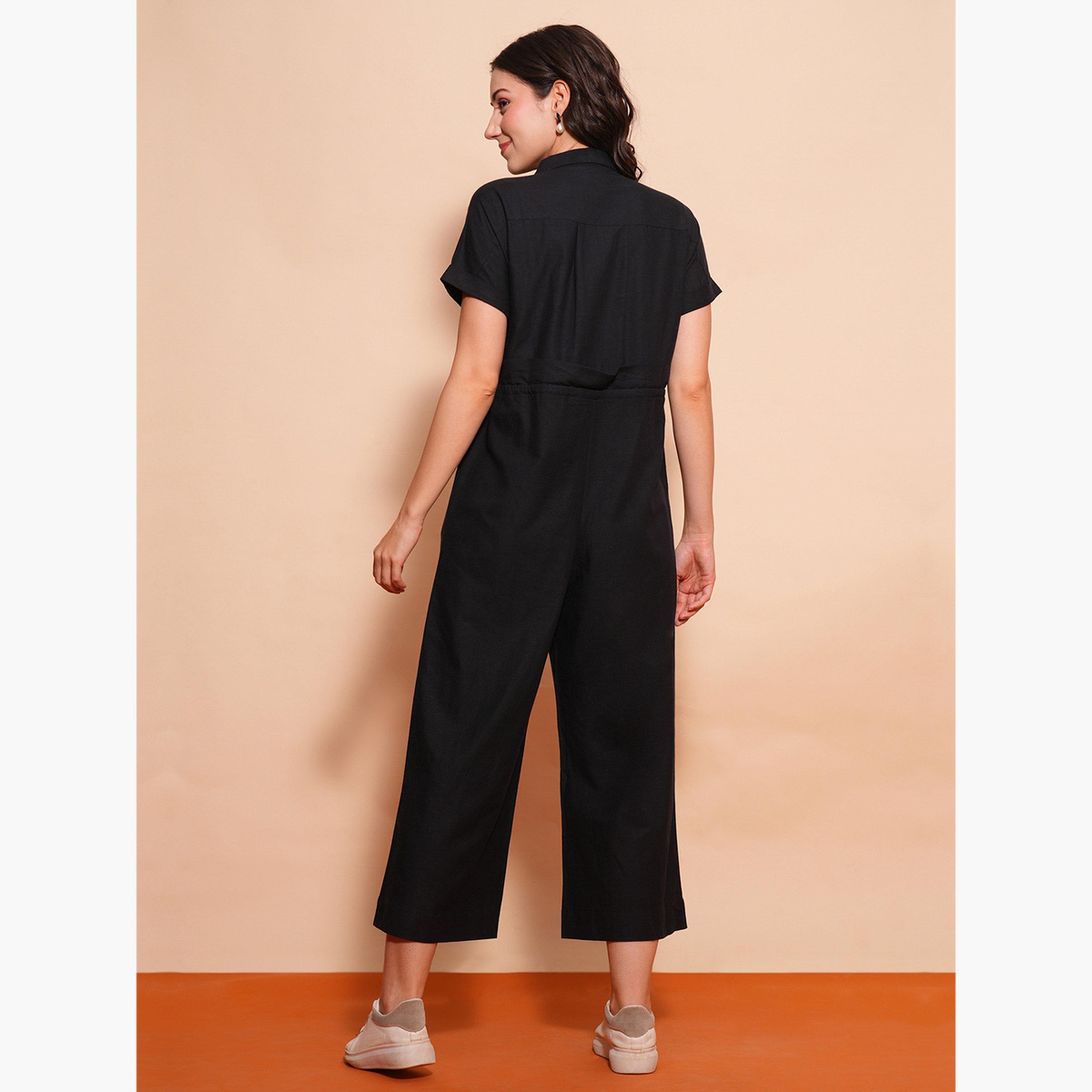 Globus X Styli Shirt Collar Waist Tie-Up Cargo Style Casual Jumpsuit-women-clothing-jumpsuits-image-3