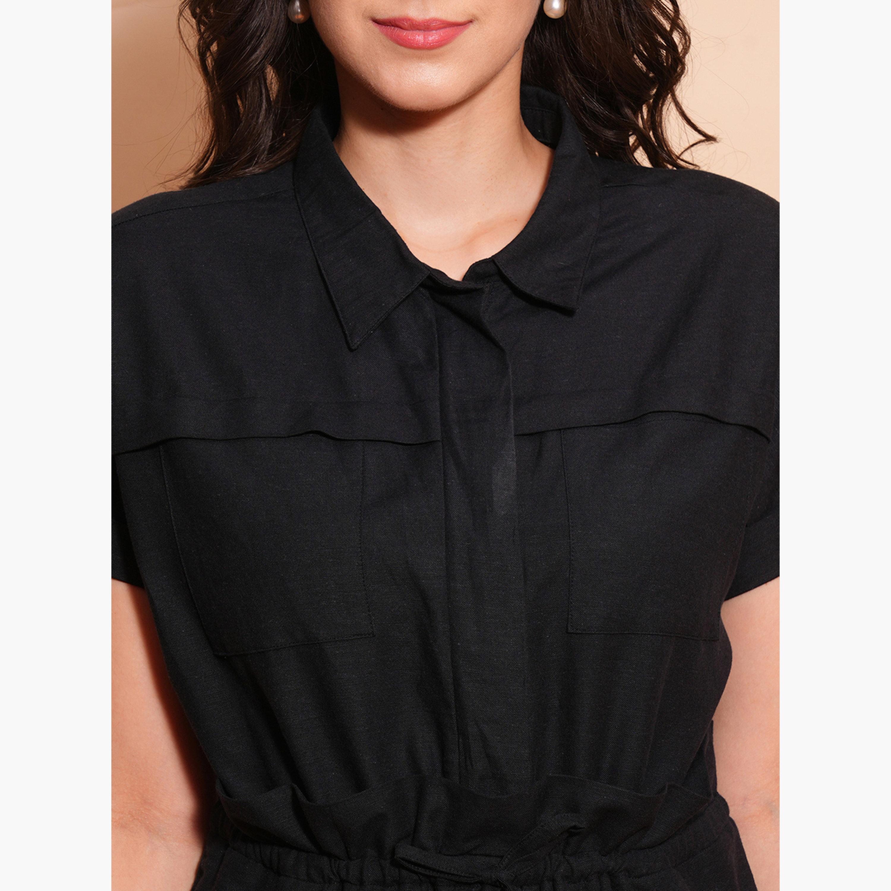 Globus X Styli Shirt Collar Waist Tie-Up Cargo Style Casual Jumpsuit-women-clothing-jumpsuits-image-4