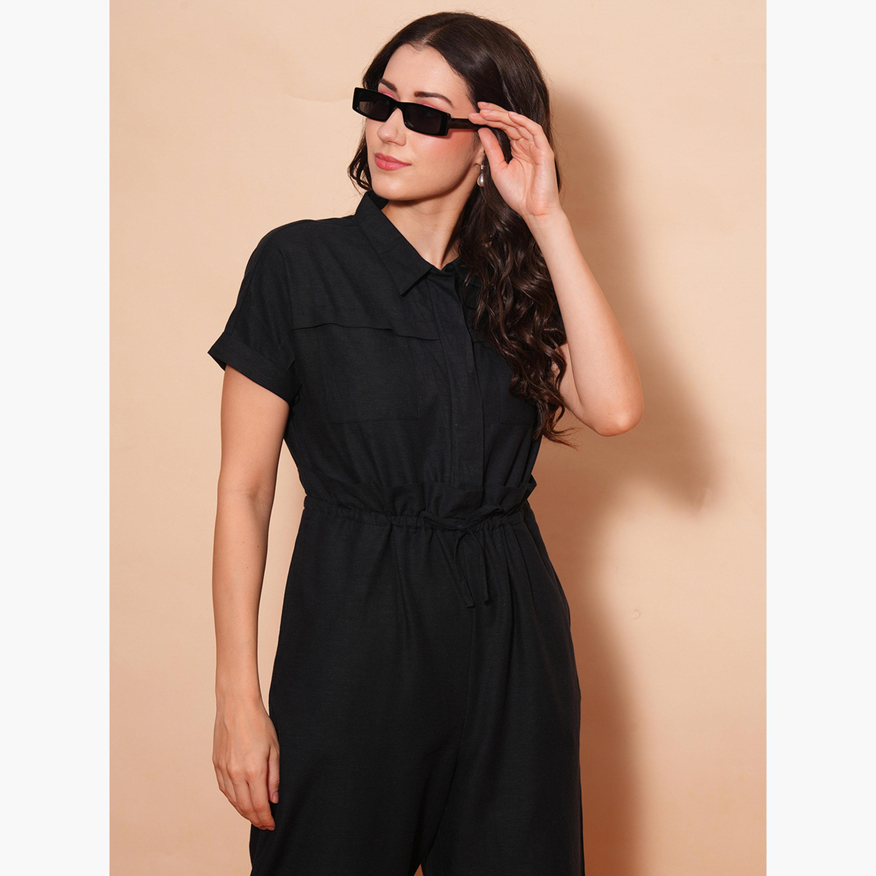 غلوبوص × ستايلي - جمبسوت كاجوال بتصميم كارغو مع رباط على الخصر وياقة قميص-women-clothing-jumpsuits-image-6