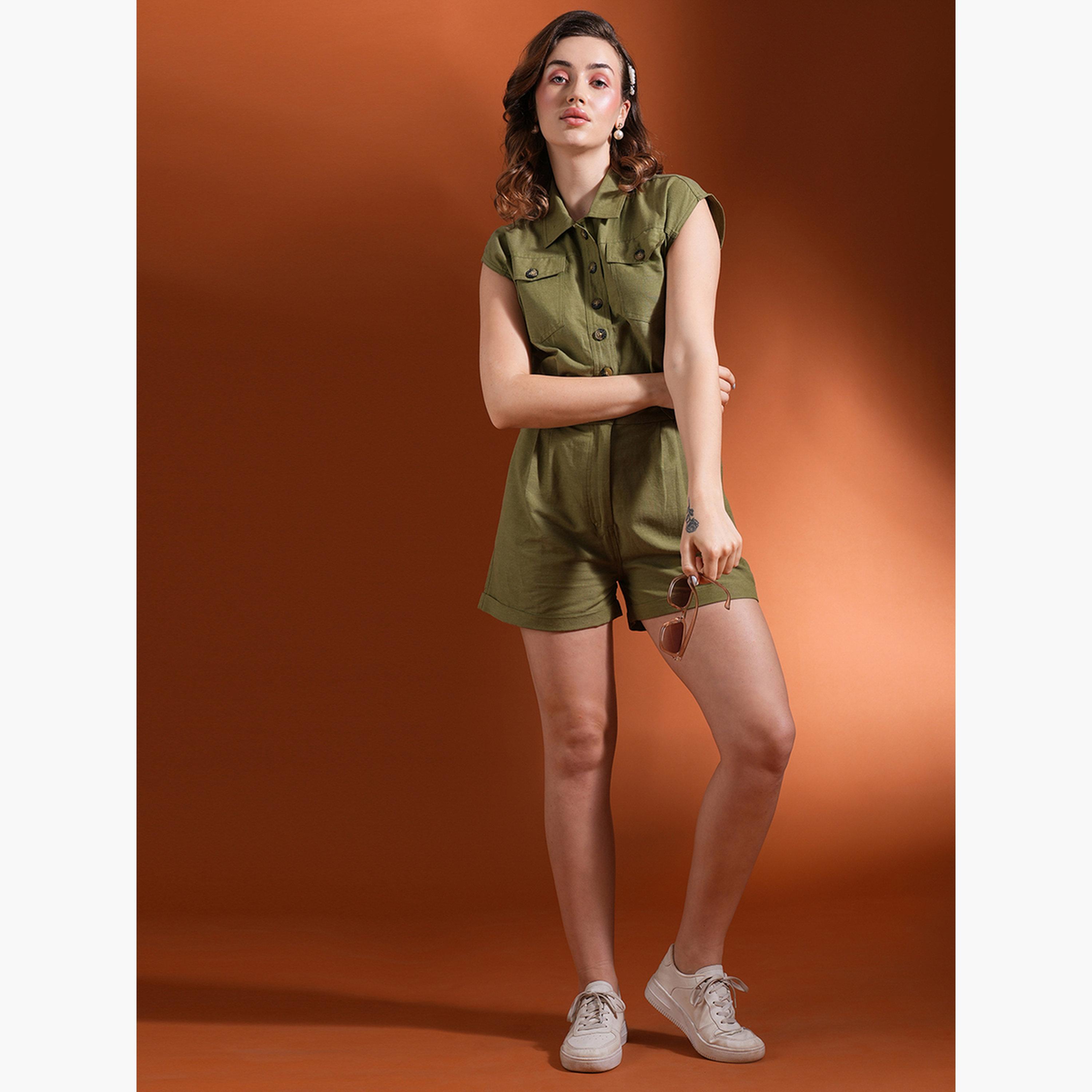 Globus X Styli Shirt Collar Buttoned Mini Casual Romper-women-clothing-jumpsuits-image-2
