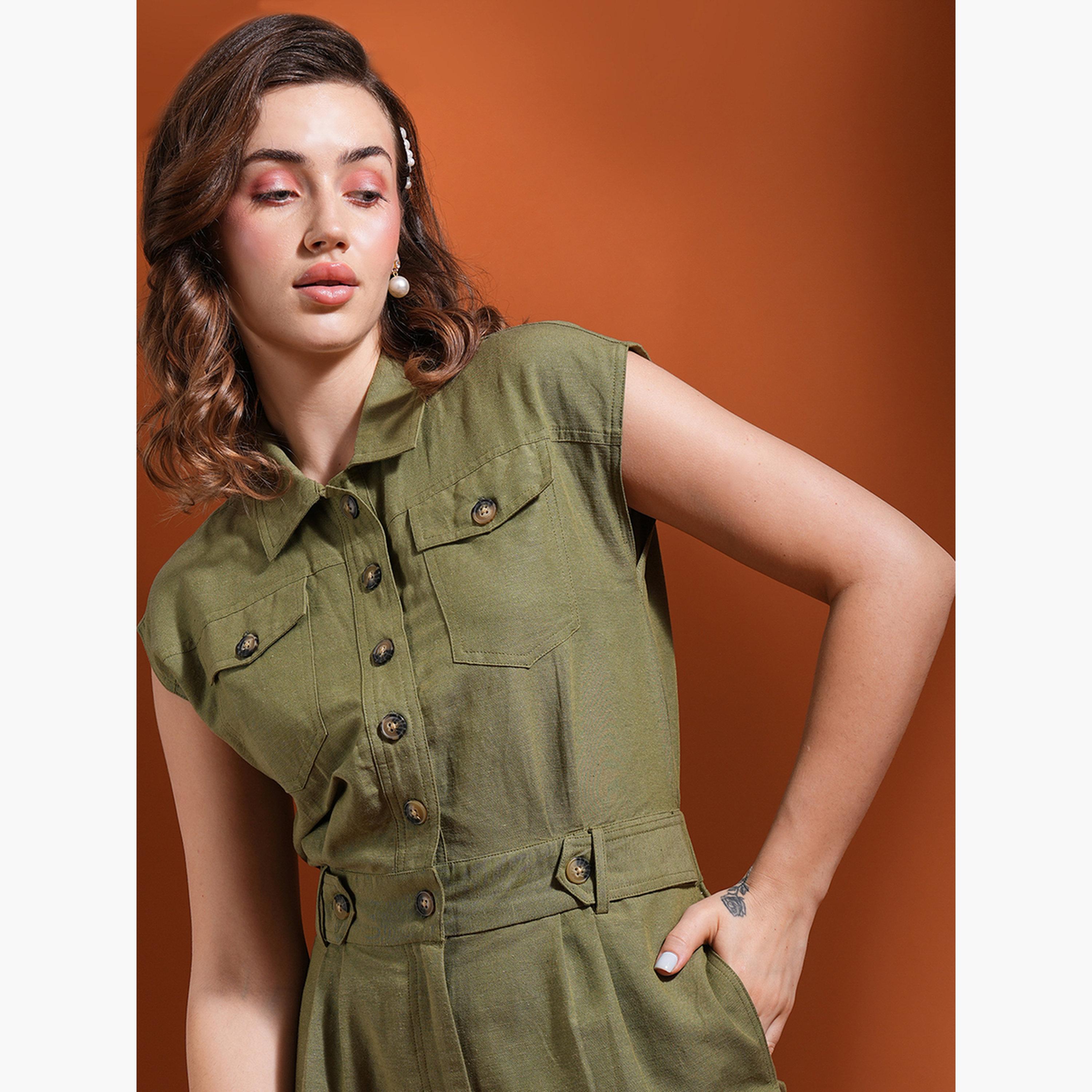 Globus X Styli Shirt Collar Buttoned Mini Casual Romper-women-clothing-jumpsuits-image-5