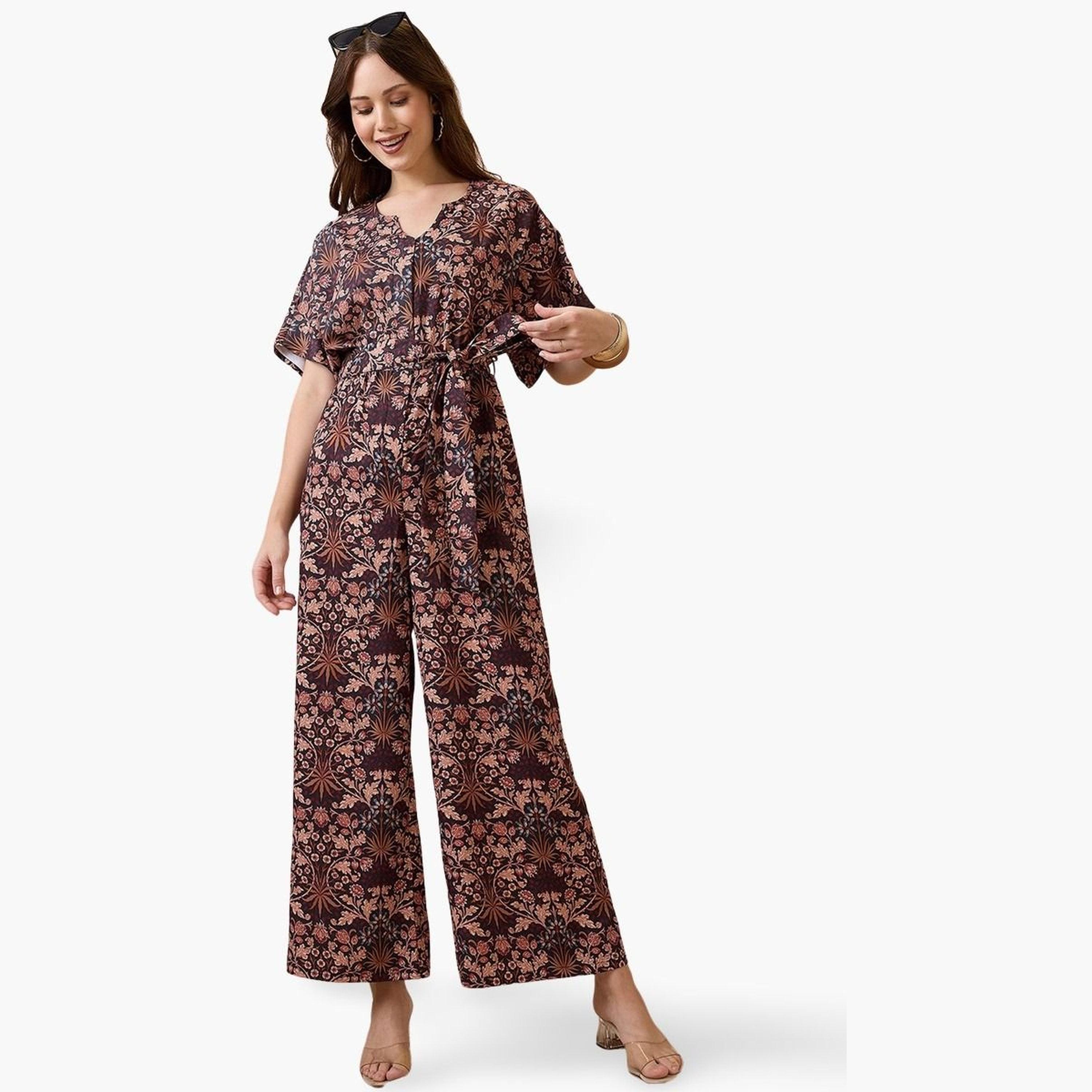 غلوبوص × ستايلي - جمبسوت متعدد الألوان مطبوع عليه زهور مع رباط على الخصر-women-clothing-jumpsuits-image-1