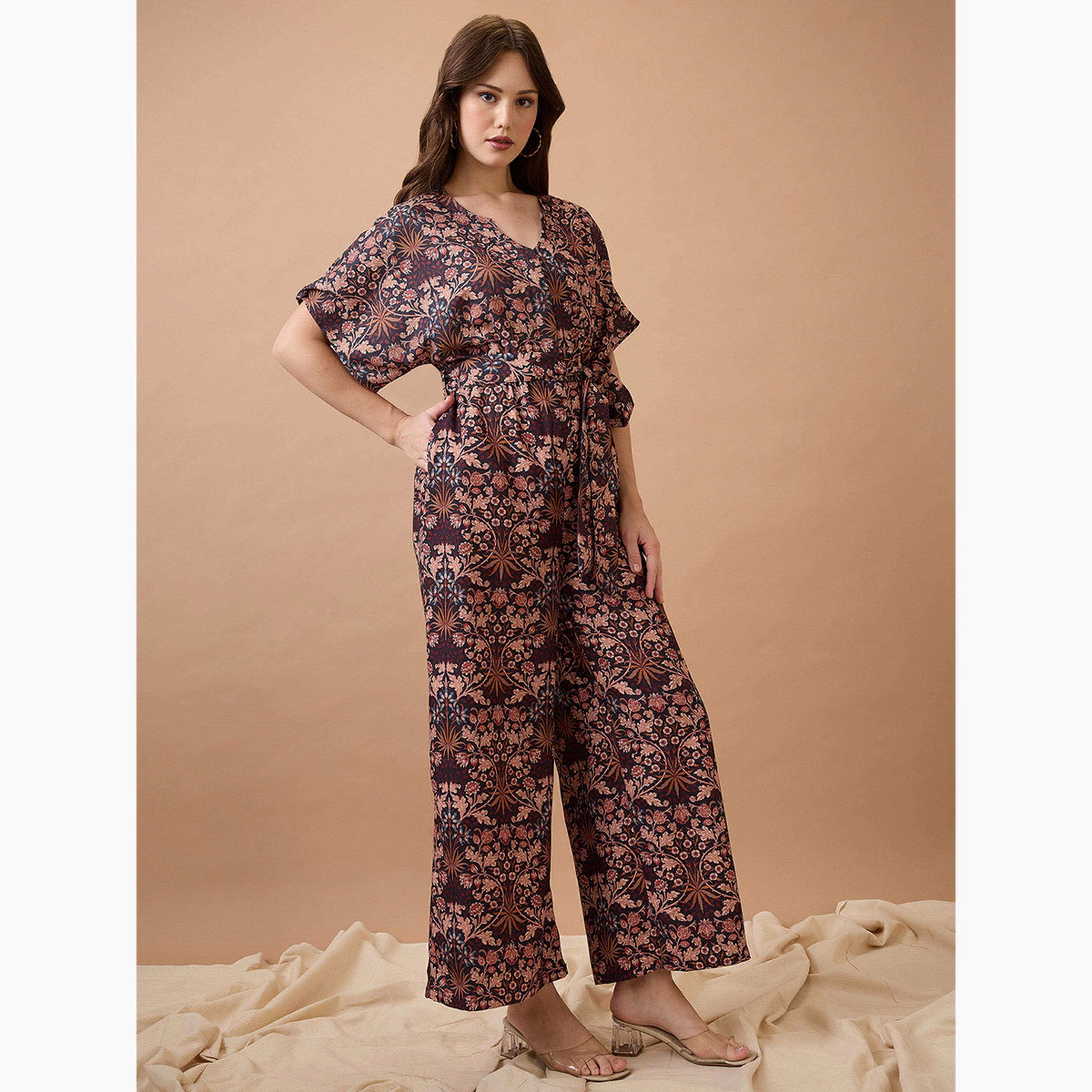 غلوبوص × ستايلي - جمبسوت متعدد الألوان مطبوع عليه زهور مع رباط على الخصر-women-clothing-jumpsuits-image-2