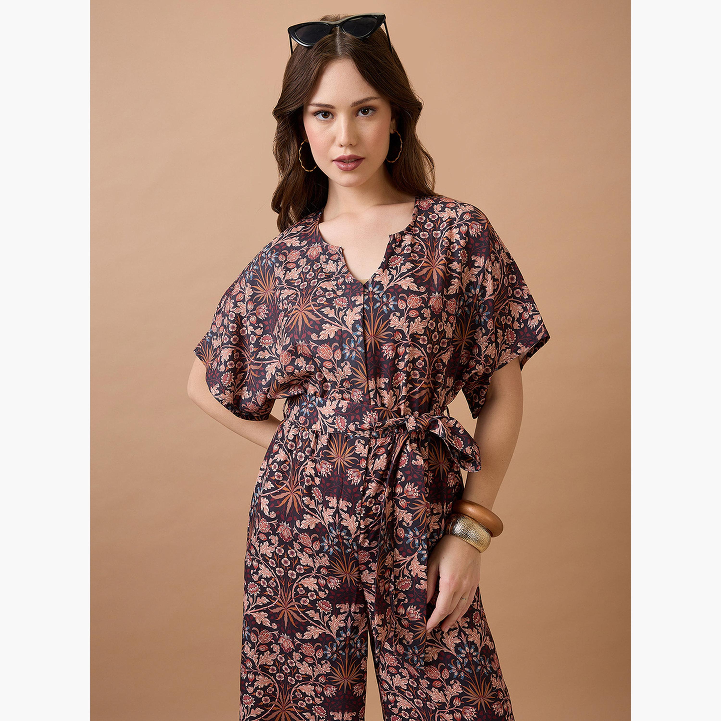 Globus X Styli Multi Floral Print Waist Tie-Up Fusion Jumpsuit-women-clothing-jumpsuits-image-5