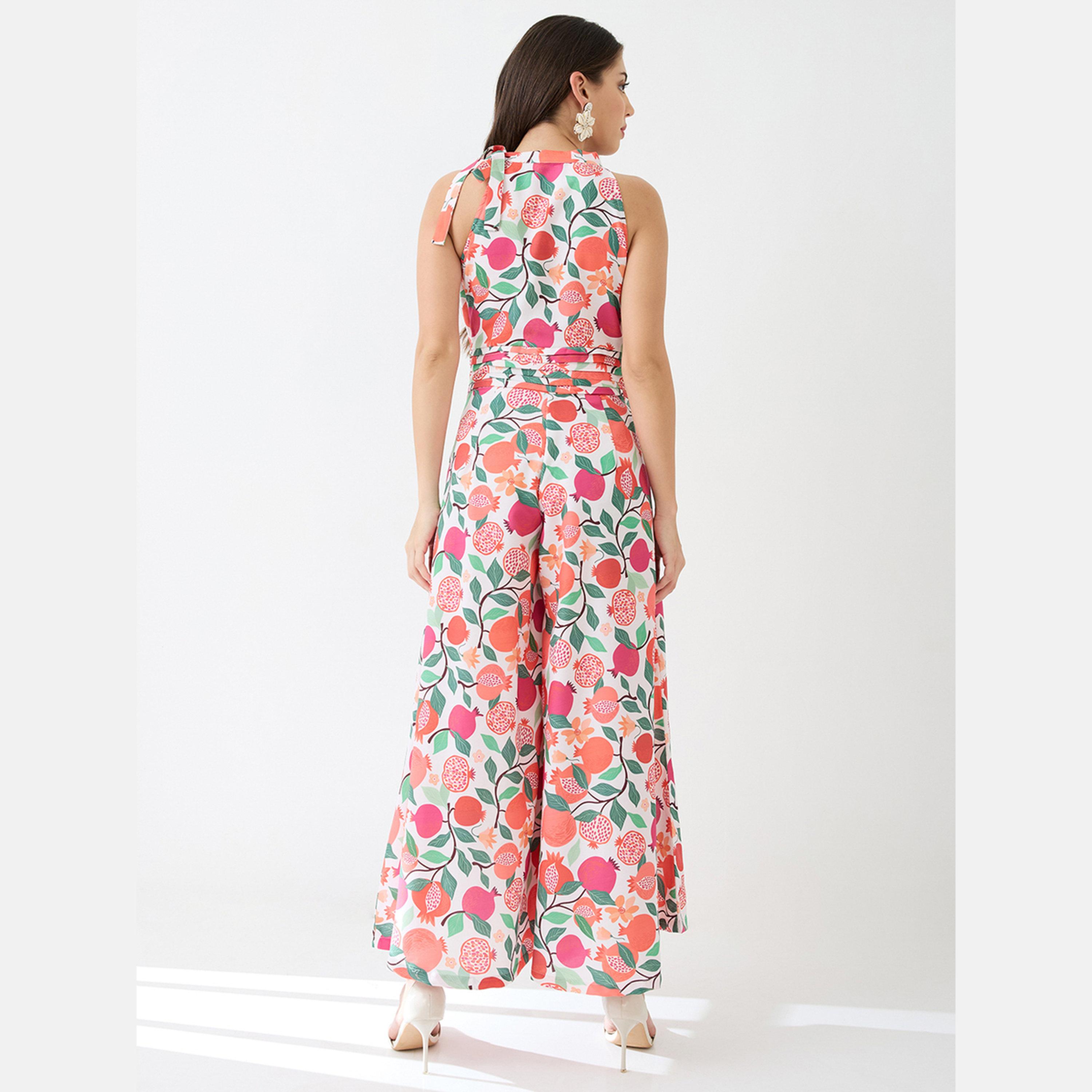 Globus X Styli Floral Fruit Print Pleated Detail Flared Fusion Jumpsuit-women-clothing-jumpsuits-image-3