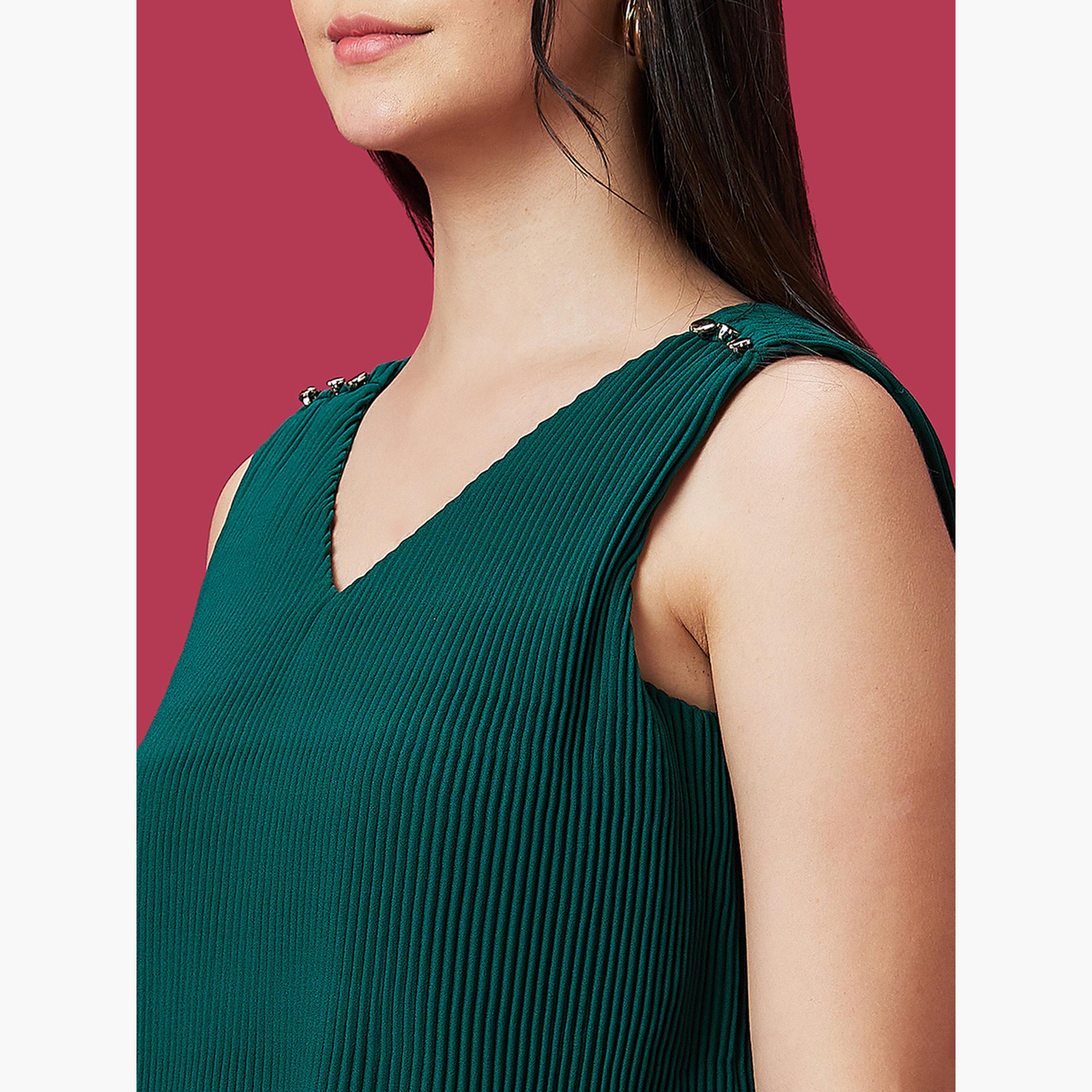 غلوبوص × ستايلي - جمبسوت واسع الساق رقبة حرف V وثنيات-women-clothing-jumpsuits-image-5