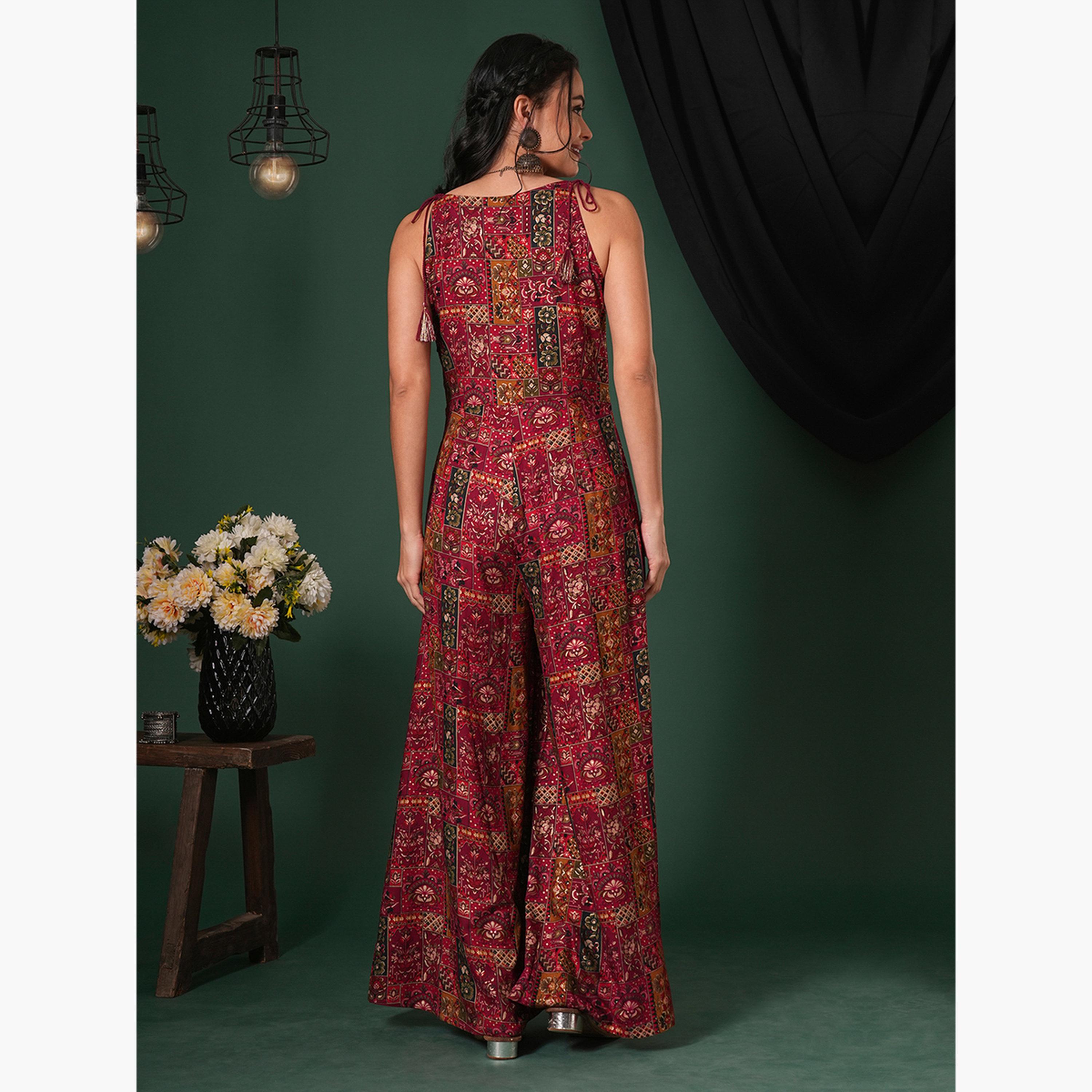غلوبوص × ستايلي - جمبسوت واسع الساق مع أشرطة كتف ورباط شراشيب-women-clothing-jumpsuits-image-3