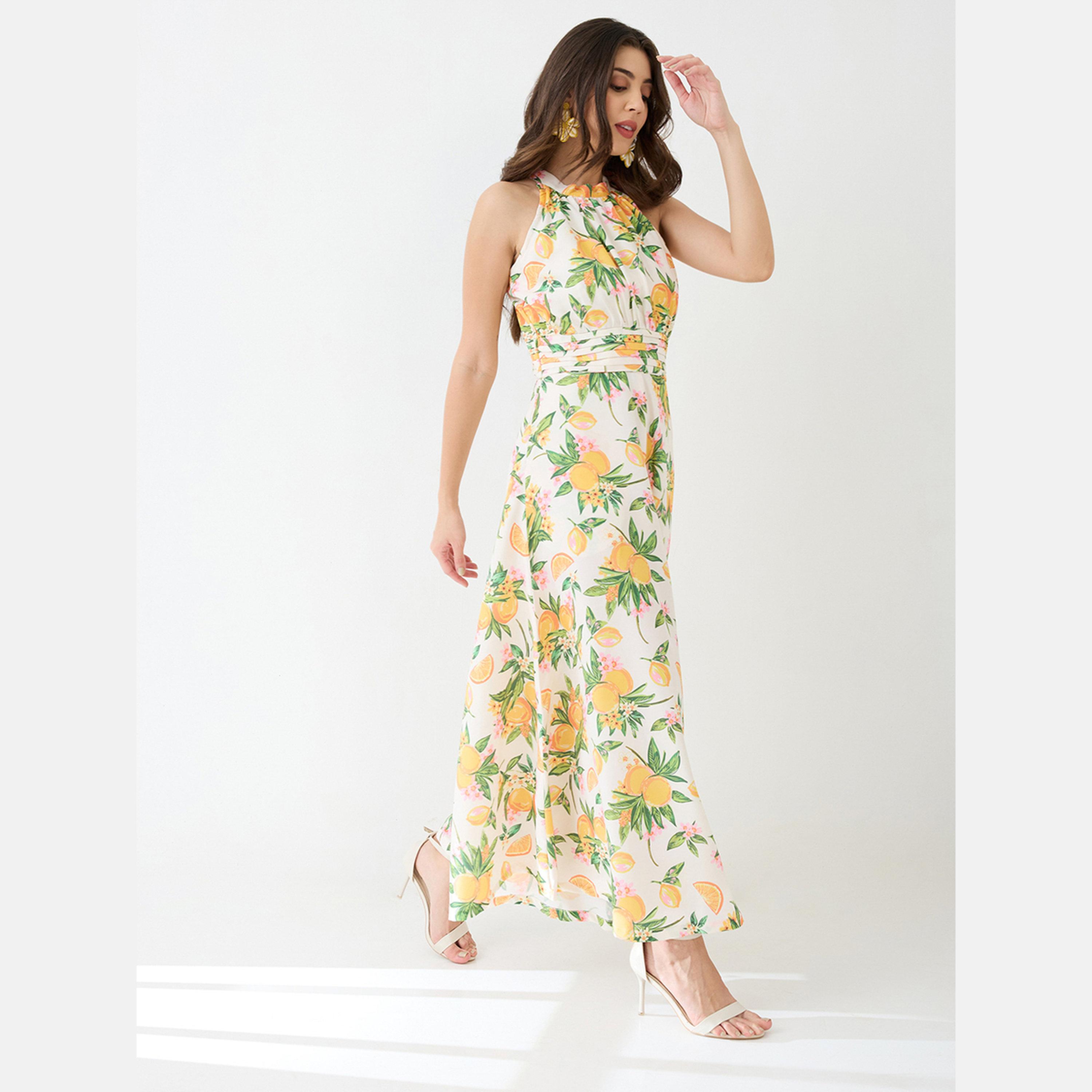Globus X Styli Floral Fruit Print Pleated Detail Flared Fusion Jumpsuit-women-clothing-jumpsuits-image-2