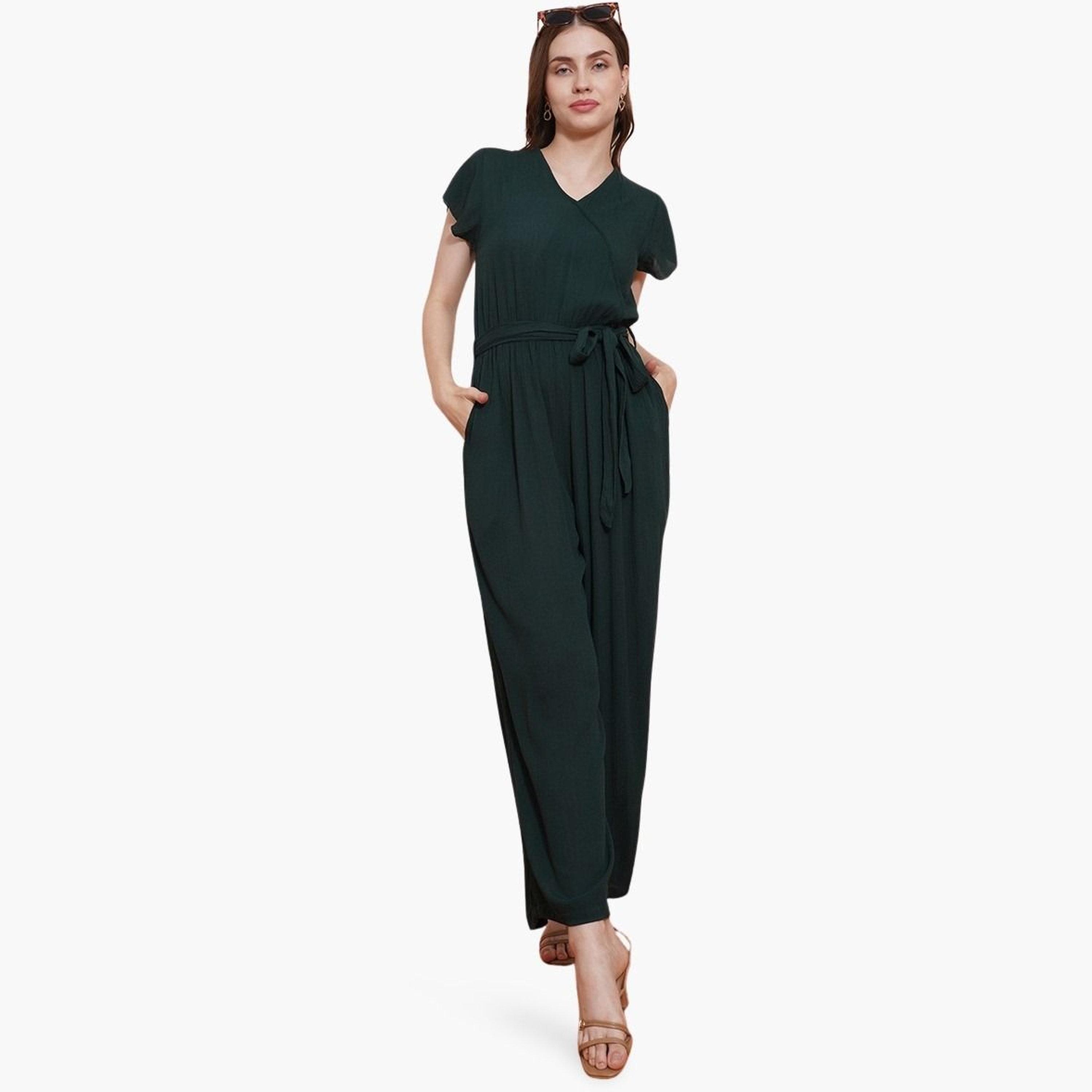 Globus X Styli Solid Waist Tie-Up Wide Leg Jumpsuit-women-clothing-jumpsuits-image-1