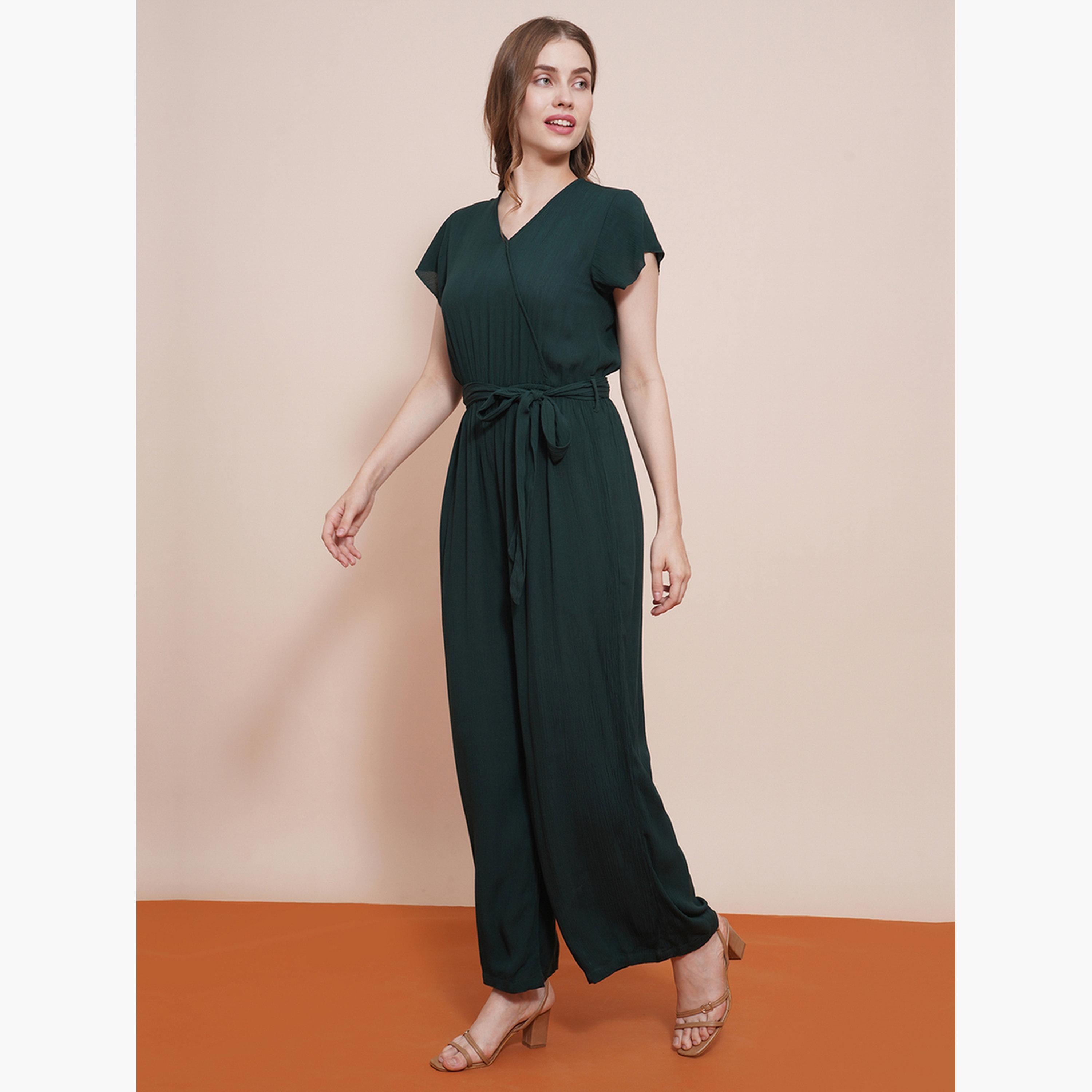 Globus X Styli Solid Waist Tie-Up Wide Leg Jumpsuit-women-clothing-jumpsuits-image-2