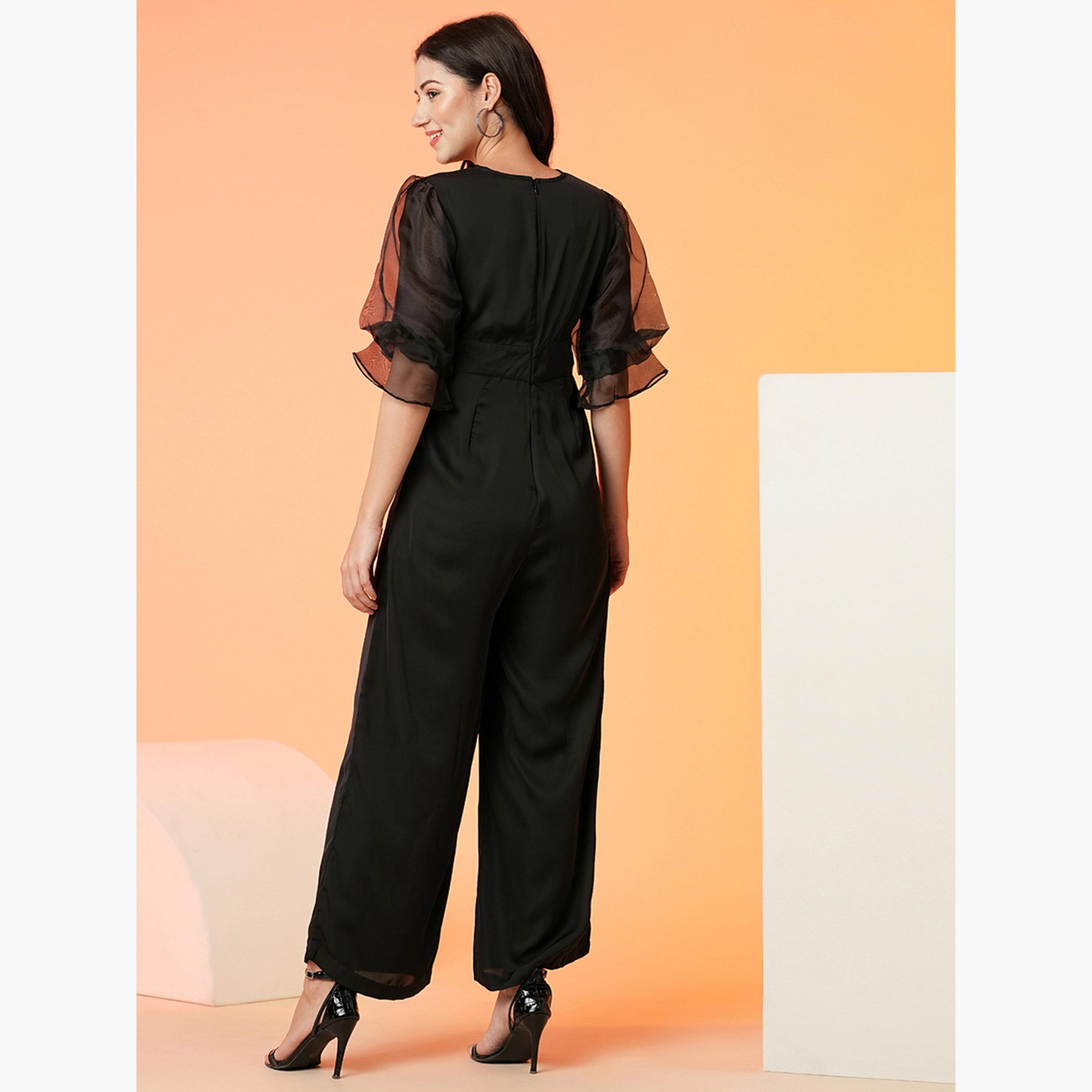 Globus X Styli Floral Applique Waist Wrap Neck Jumpsuit-women-clothing-jumpsuits-image-3