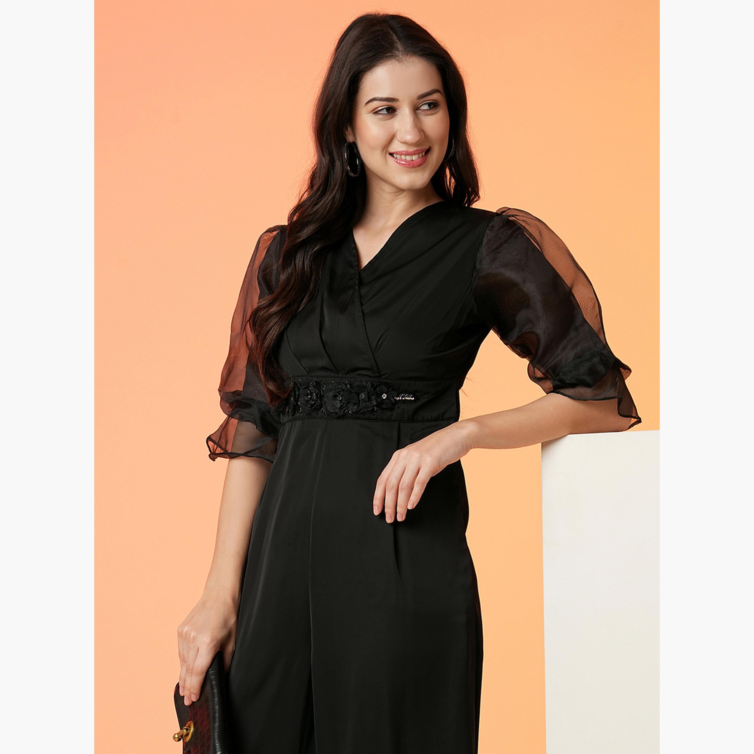 Globus X Styli Floral Applique Waist Wrap Neck Jumpsuit-women-clothing-jumpsuits-image-5