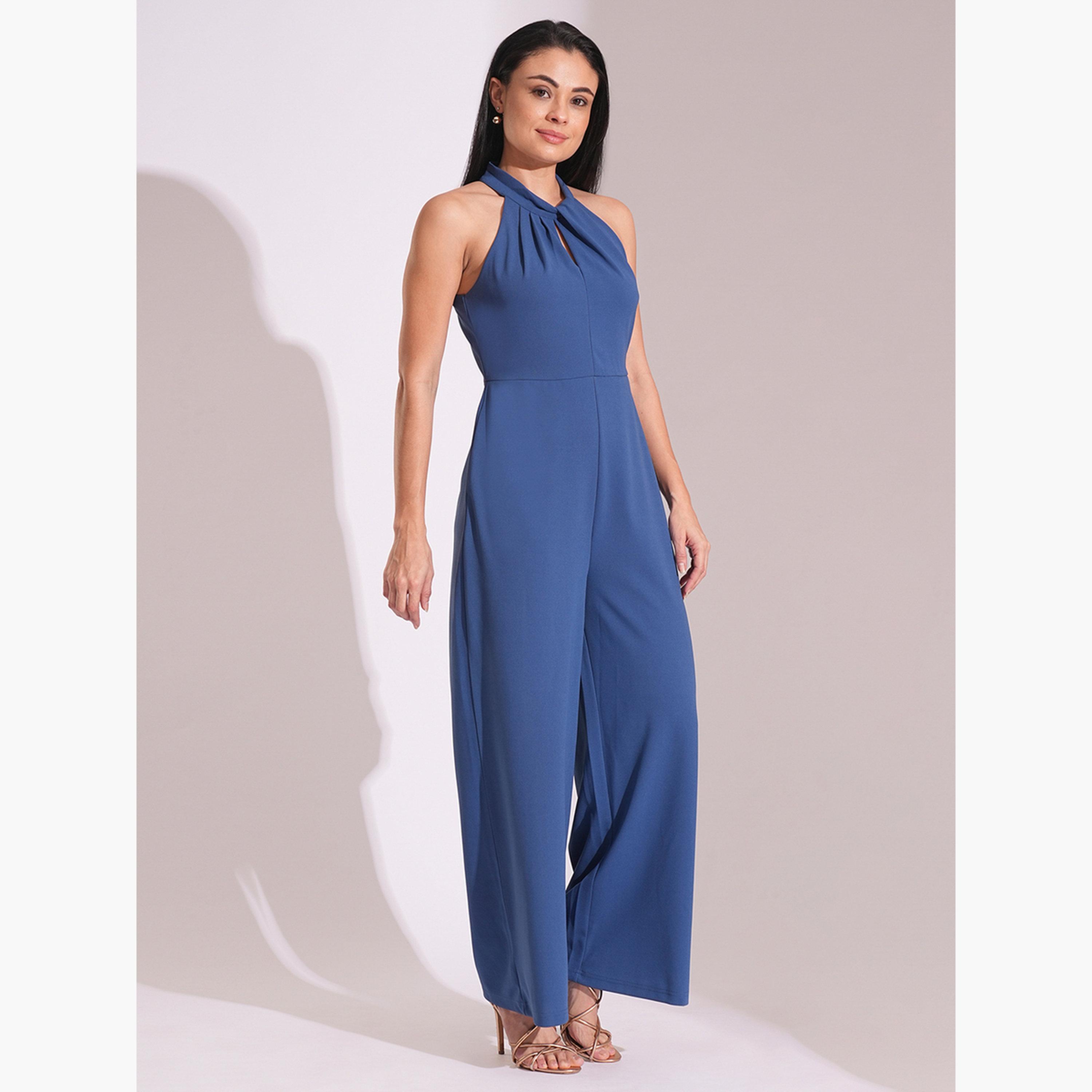 غلوبوص × ستايلي - جمبسوت عمل بساق واسعة ومطوي ومزخرف بفتحة مفتاح-women-clothing-jumpsuits-image-2