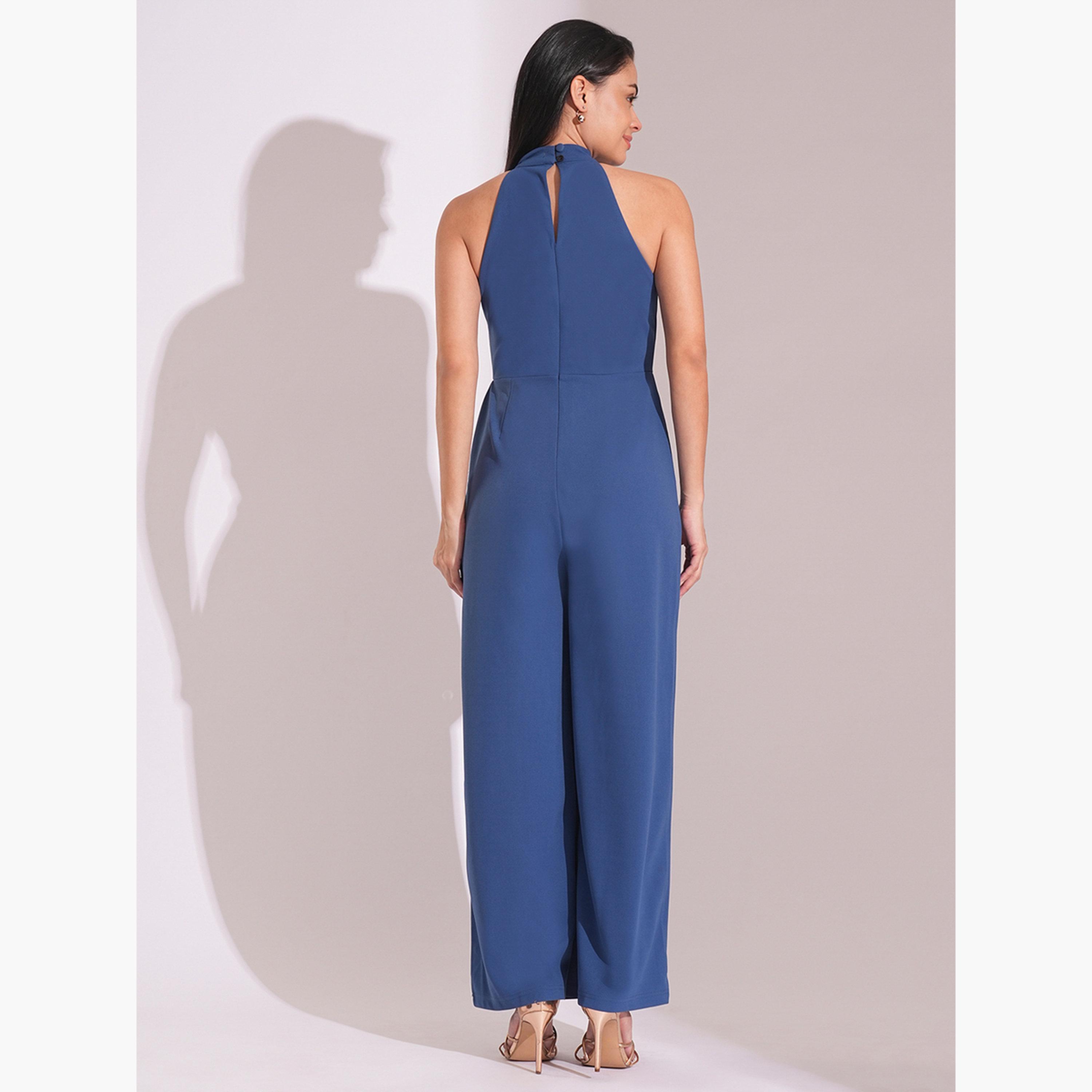 غلوبوص × ستايلي - جمبسوت عمل بساق واسعة ومطوي ومزخرف بفتحة مفتاح-women-clothing-jumpsuits-image-3