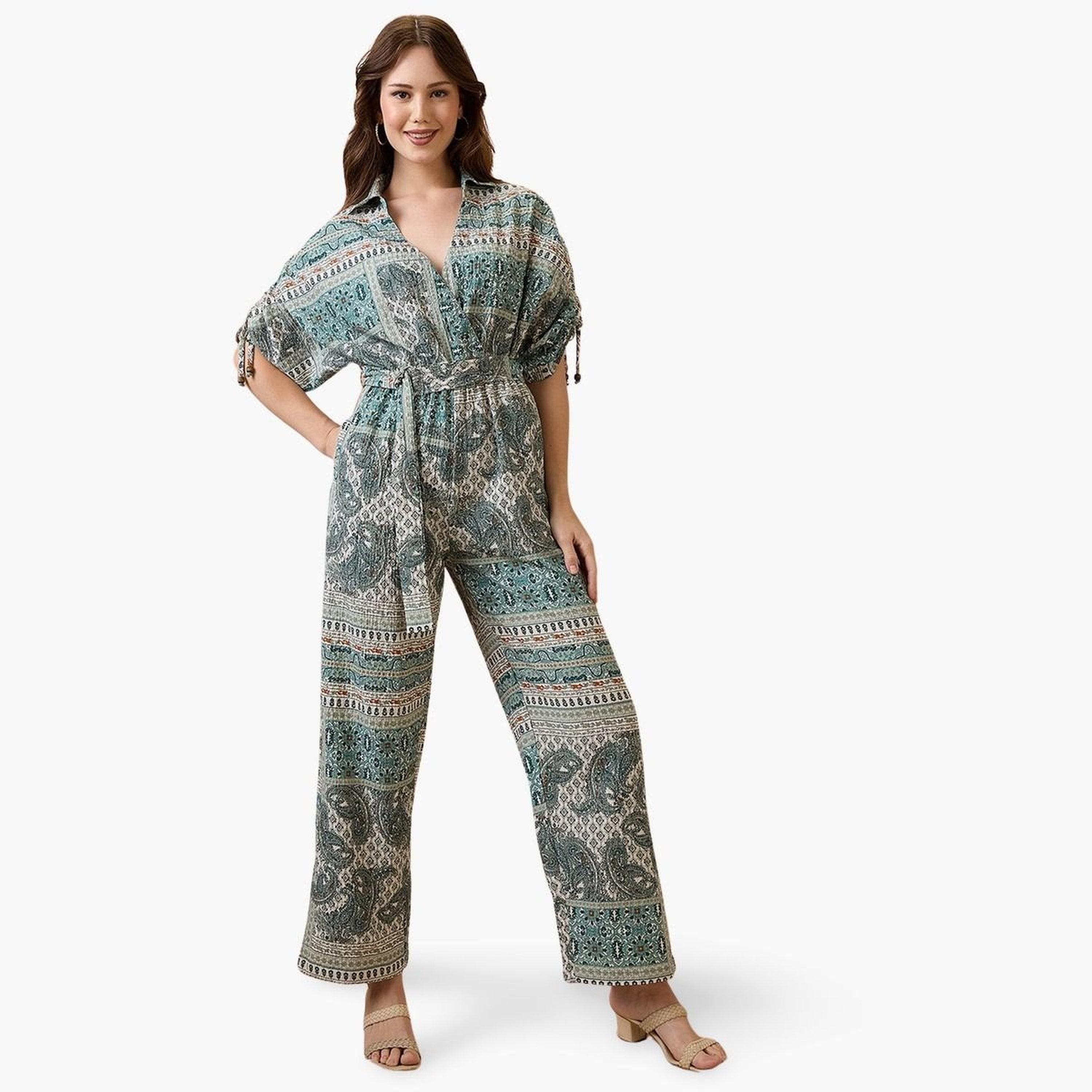غلوبوص × ستايلي - جمبسوت فيوجن بياقة وأكمام مكشكشة-women-clothing-jumpsuits-image-1