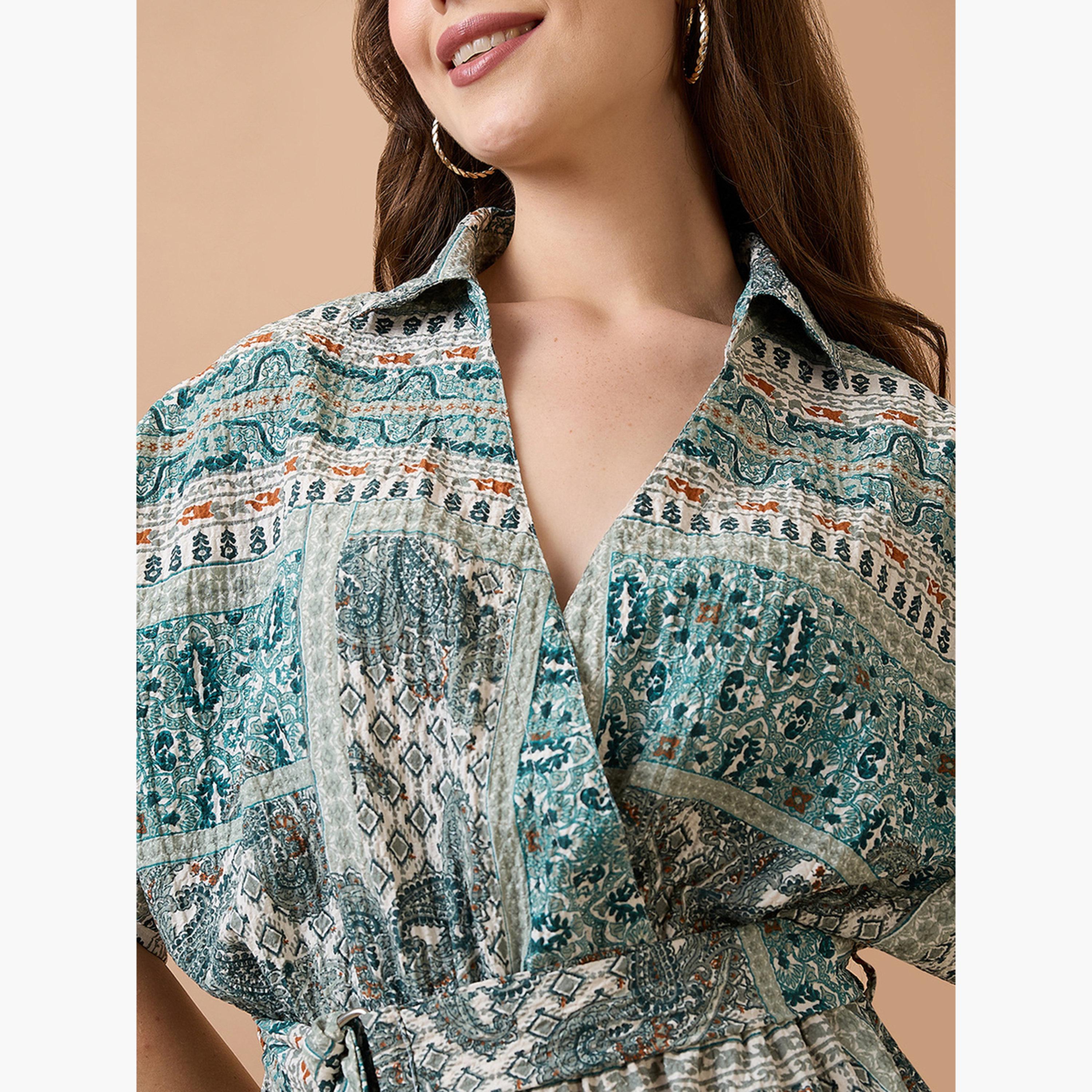 Globus X Styli Collared Neck Ruched Sleeves Fusion Jumpsuit-women-clothing-jumpsuits-image-4