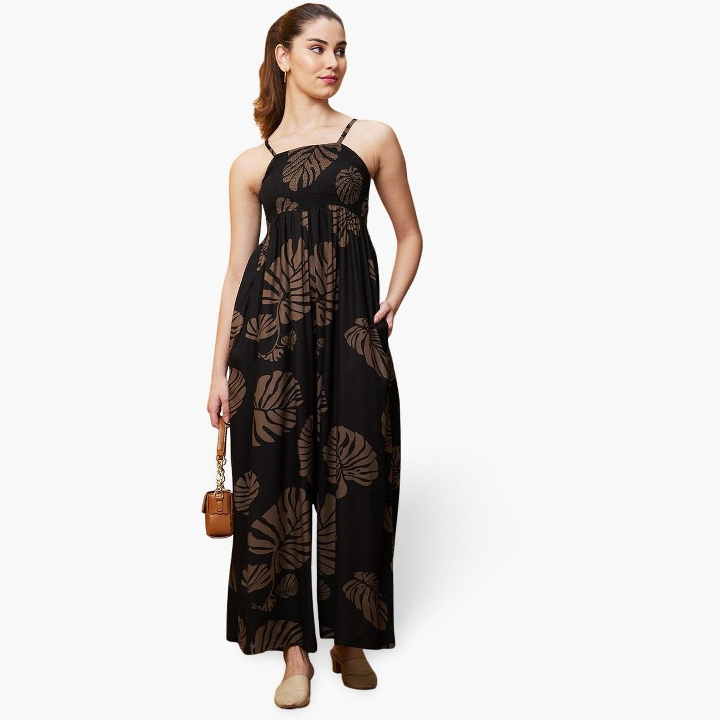 غلوبوص × ستايلي - جمبسوت بطبعة استوائية رقبة مربعة-women-clothing-jumpsuits-image-1