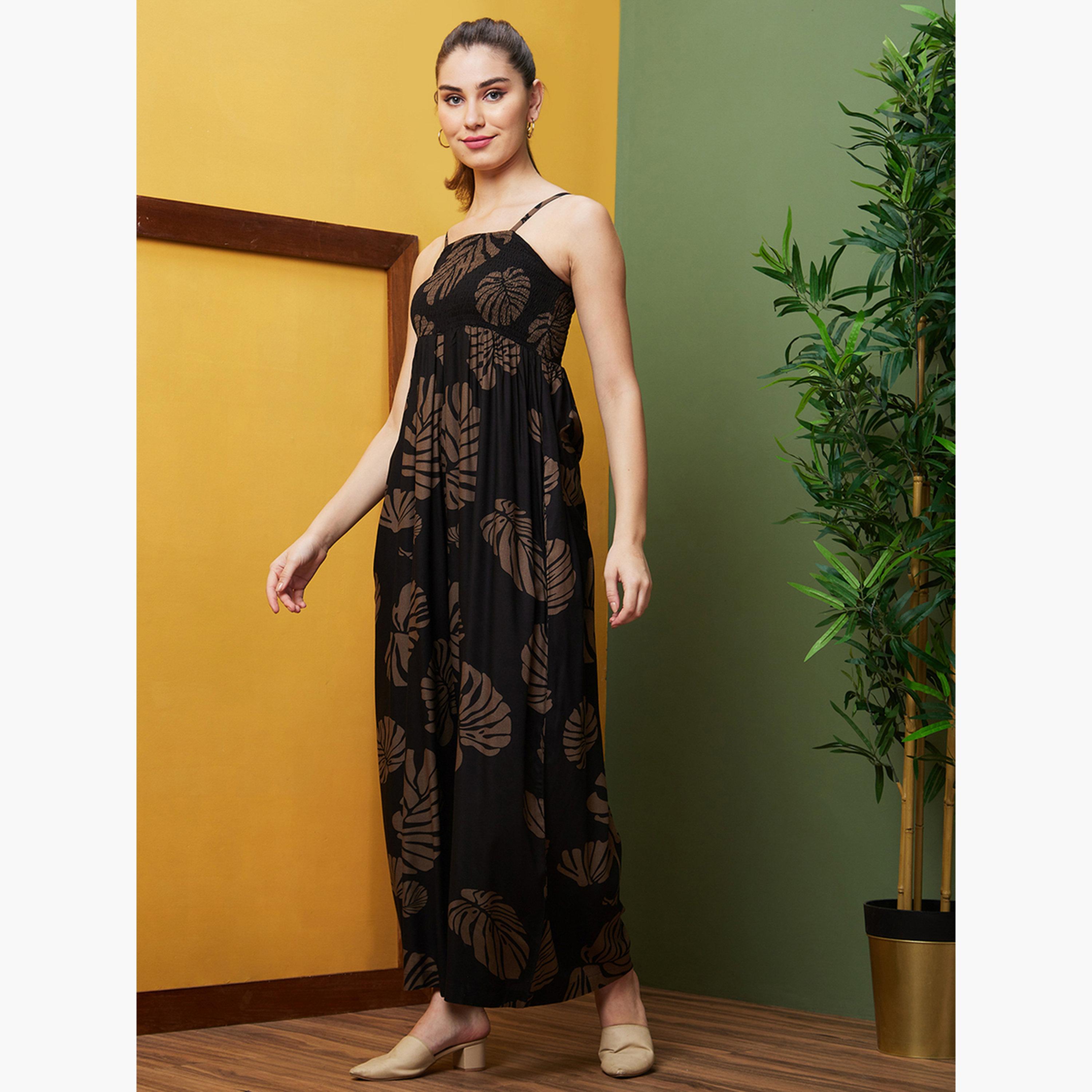 Globus X Styli Tropical Print Square Neck Smocked Jumpsuit-women-clothing-jumpsuits-image-2
