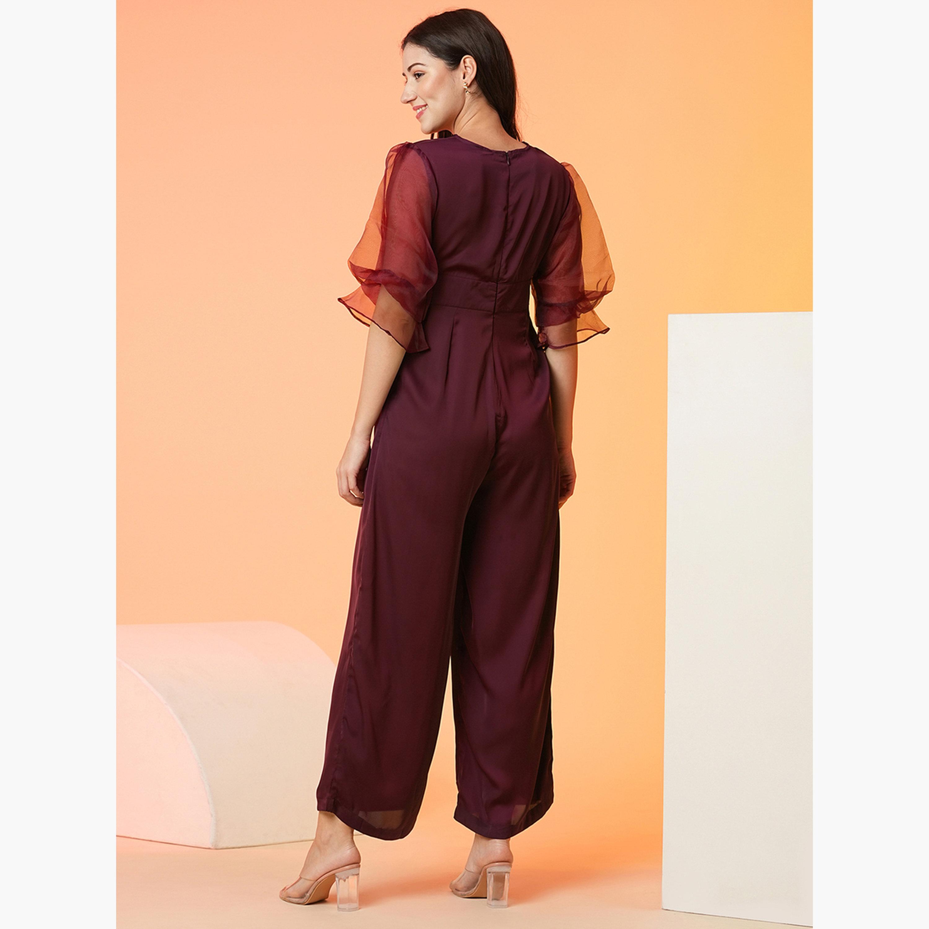 Globus X Styli Floral Applique Waist Wrap Neck Jumpsuit-women-clothing-jumpsuits-image-3