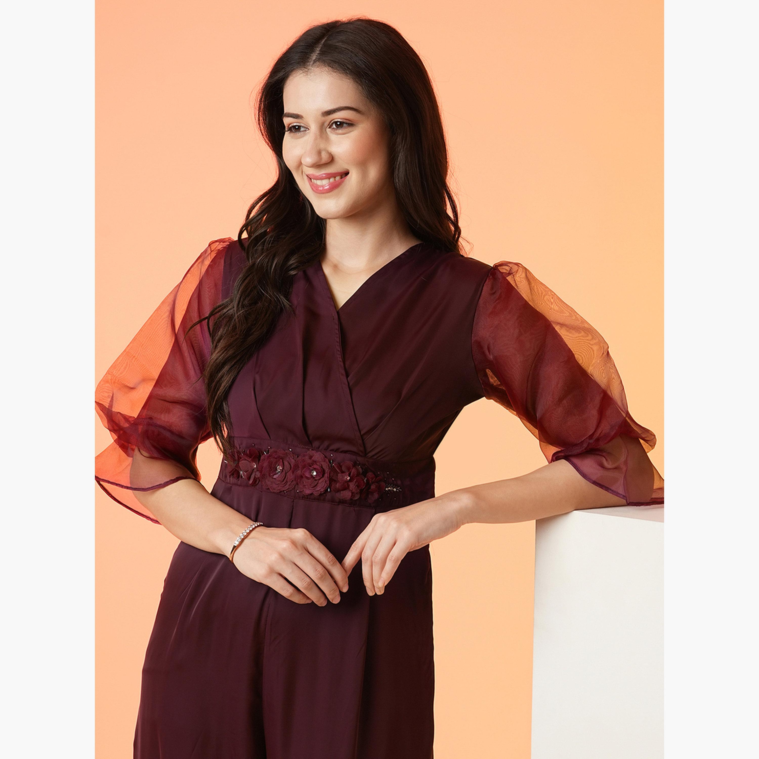 Globus X Styli Floral Applique Waist Wrap Neck Jumpsuit-women-clothing-jumpsuits-image-5