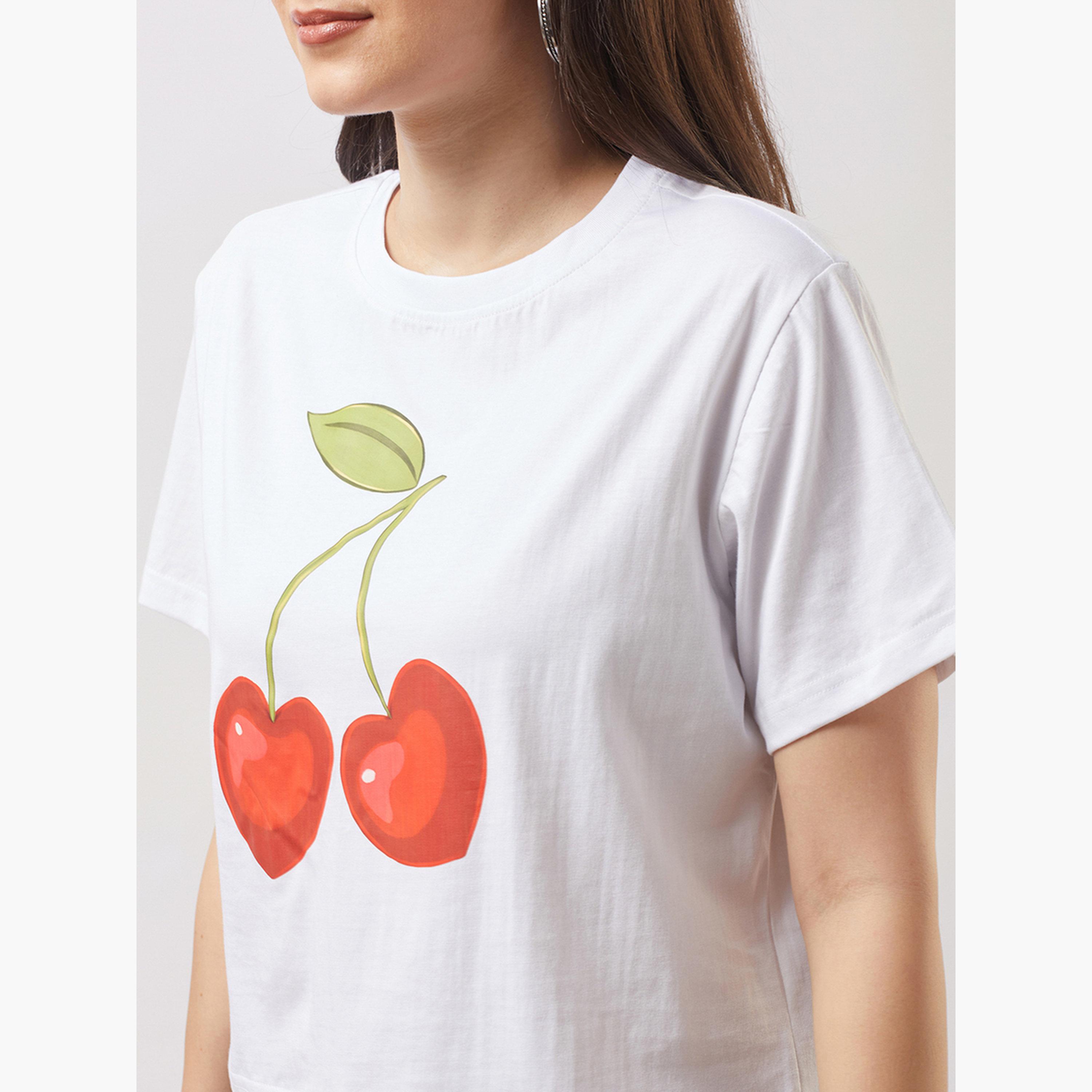 غلوبوس × ستايلي - تي شيرت أبيض قصير نقشة جرافيكية تصميم واسع للنساء-women-clothing-tshirts-image-4