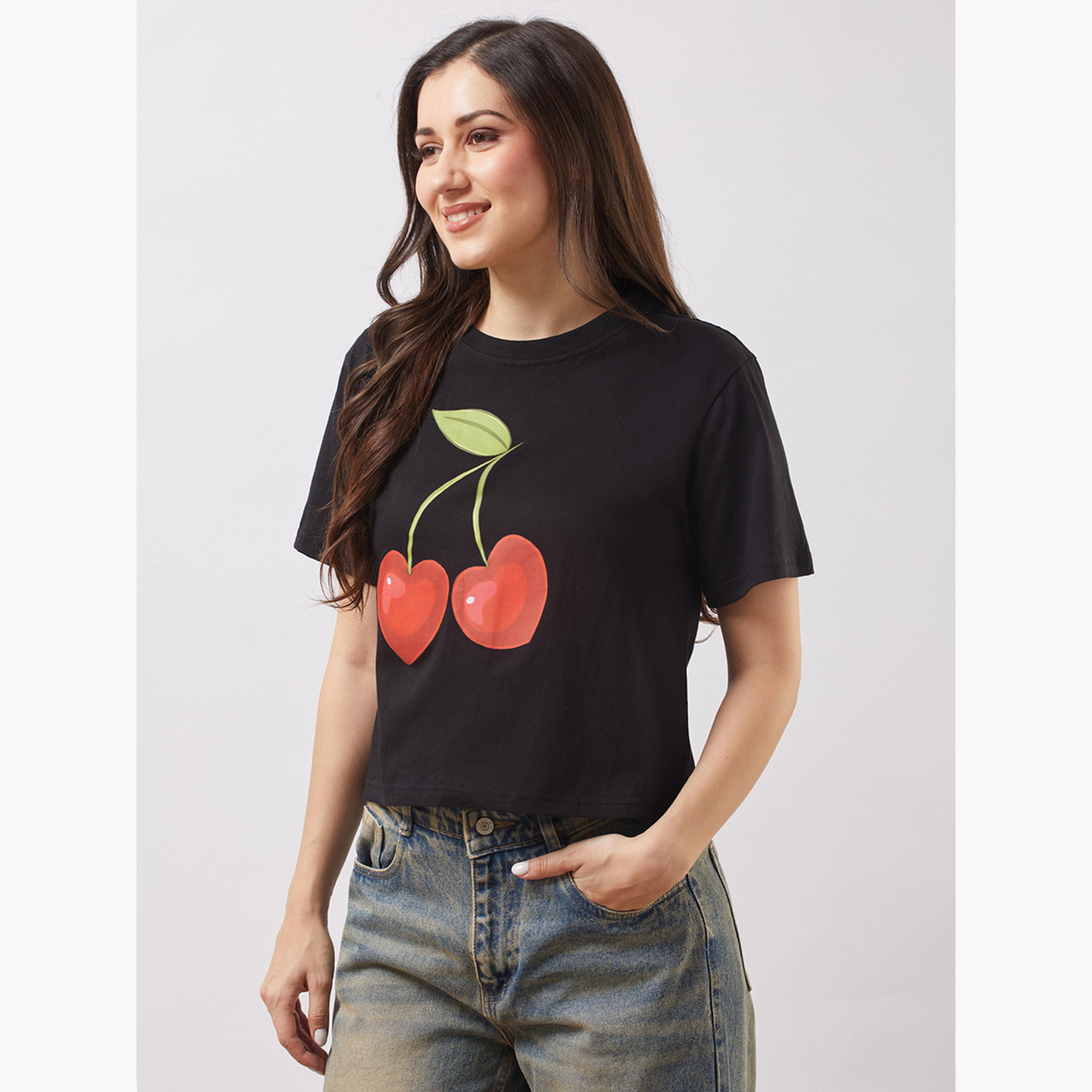 Globus X Styli Women Black Graphic Print Oversized Crop T-Shirt-women-clothing-tshirts-image-1