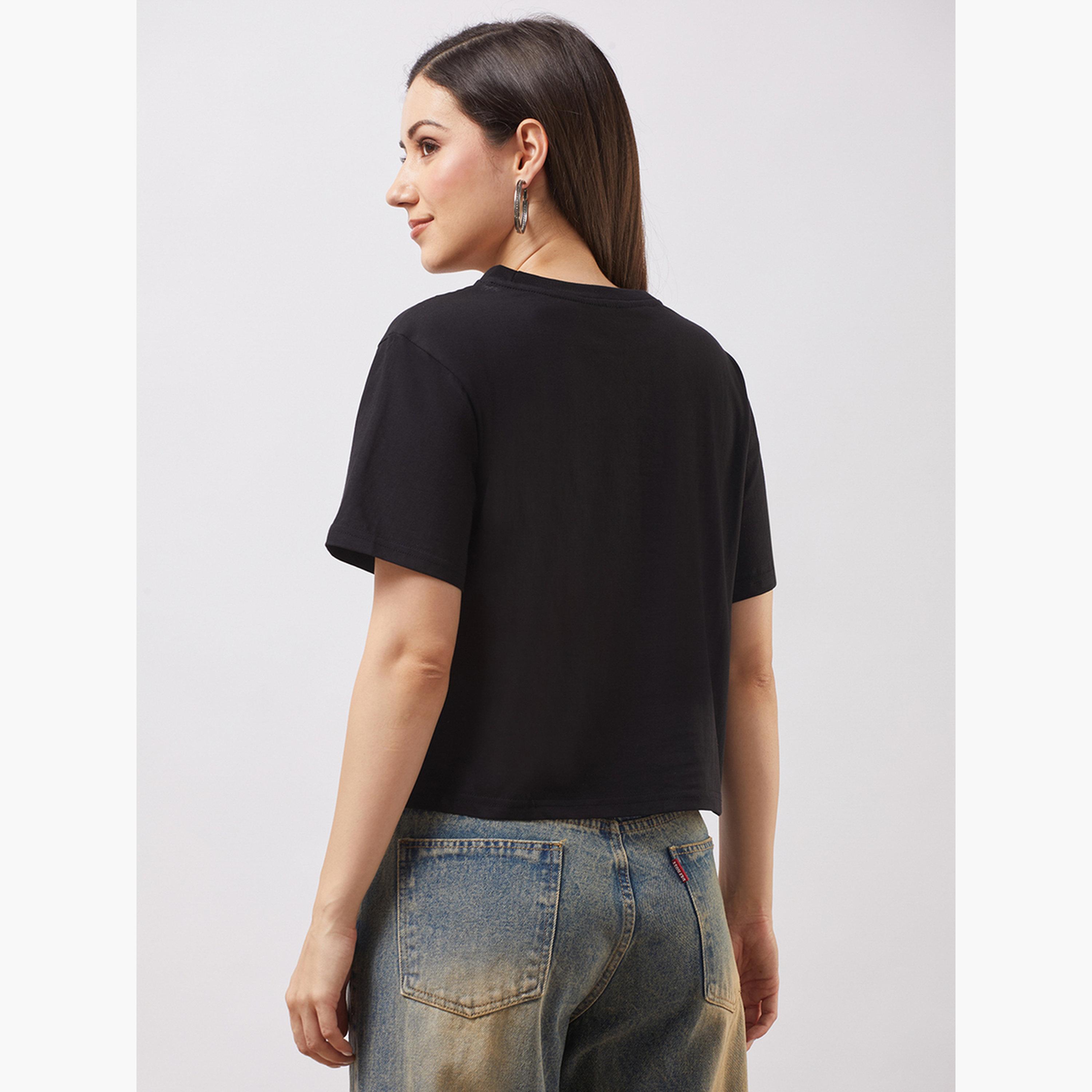 Globus X Styli Women Black Graphic Print Oversized Crop T-Shirt-women-clothing-tshirts-image-3