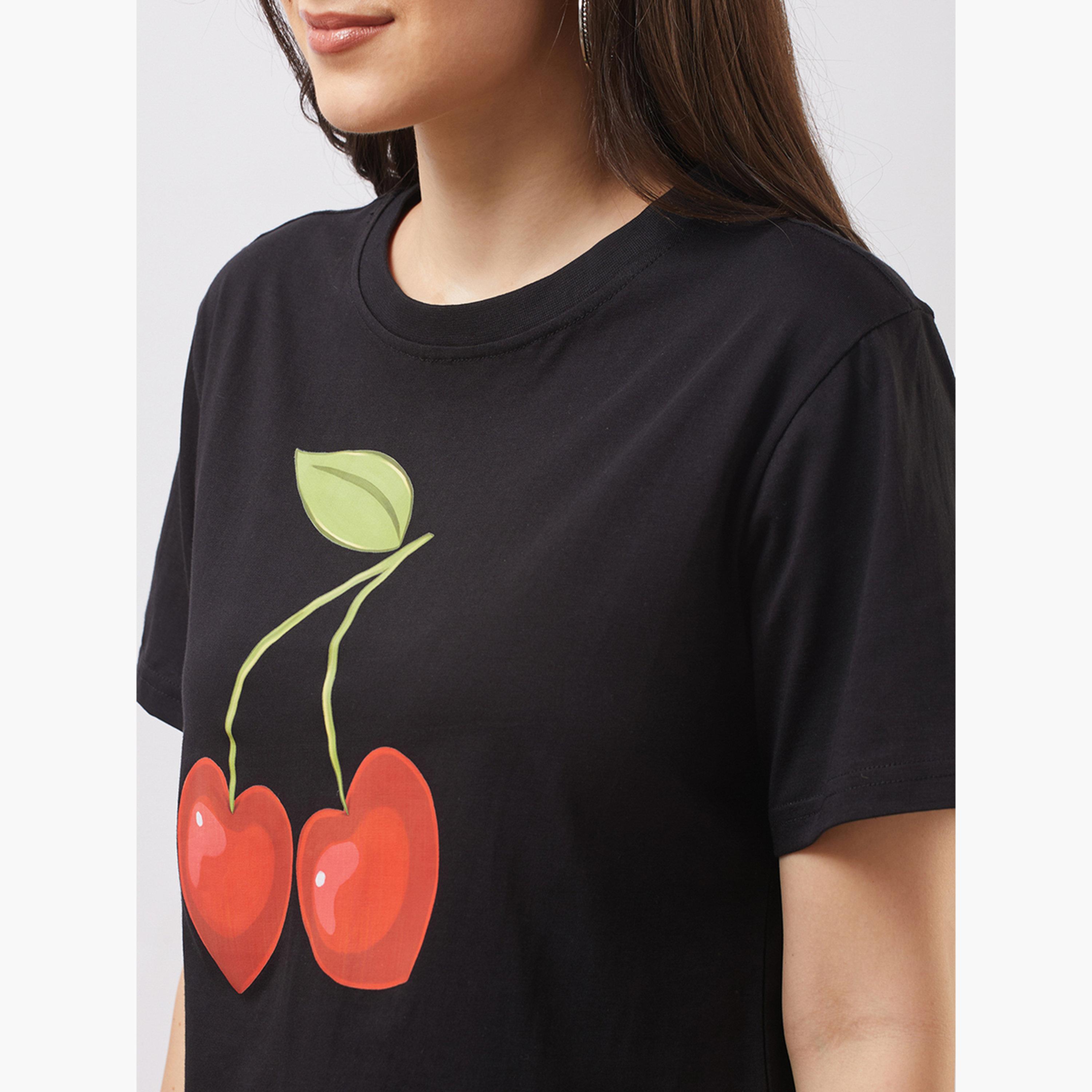غلوبوس × ستايلي - تي شيرت قصير أسود نقشة جرافيكية تصميم واسع للنساء-women-clothing-tshirts-image-4