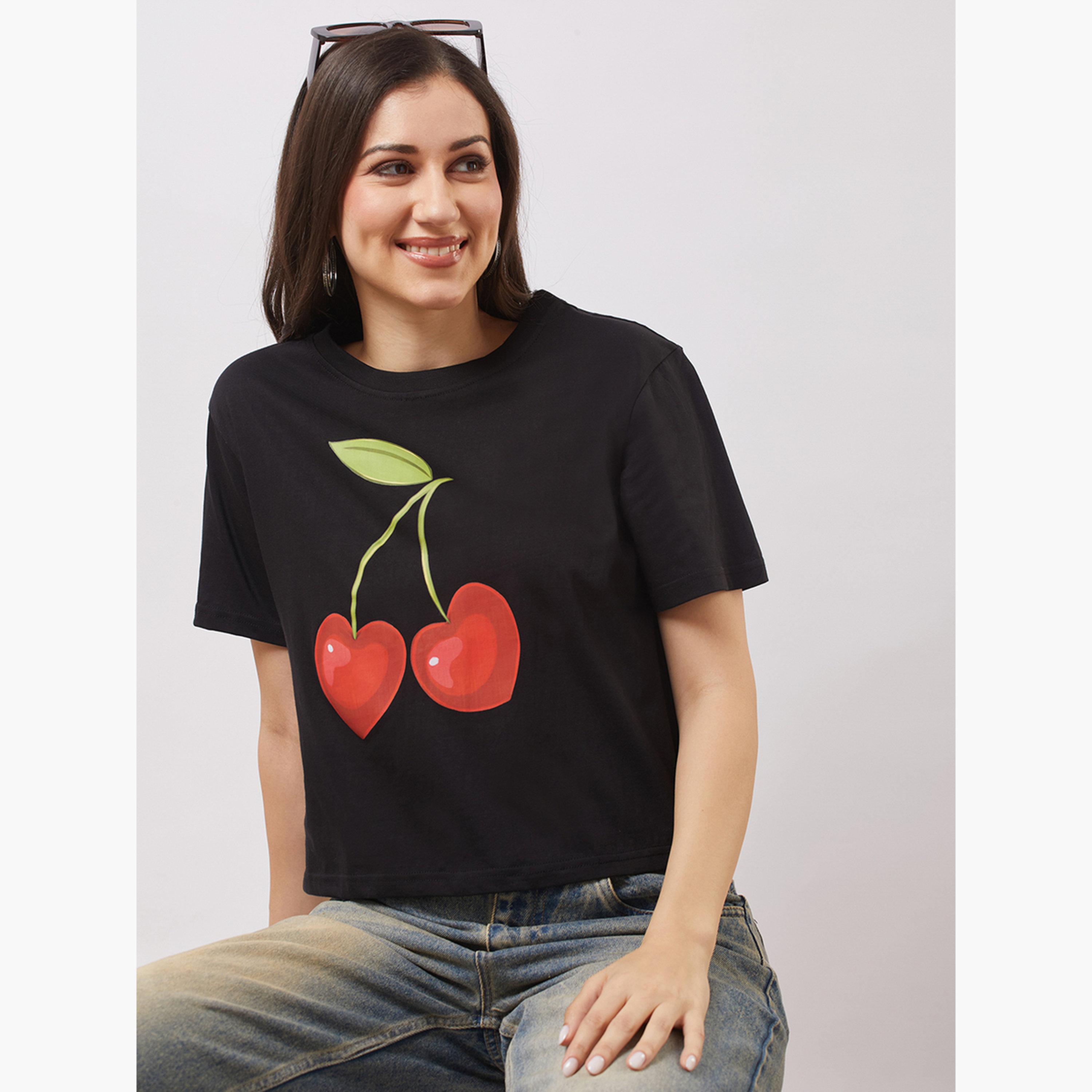 Globus X Styli Women Black Graphic Print Oversized Crop T-Shirt-women-clothing-tshirts-image-5