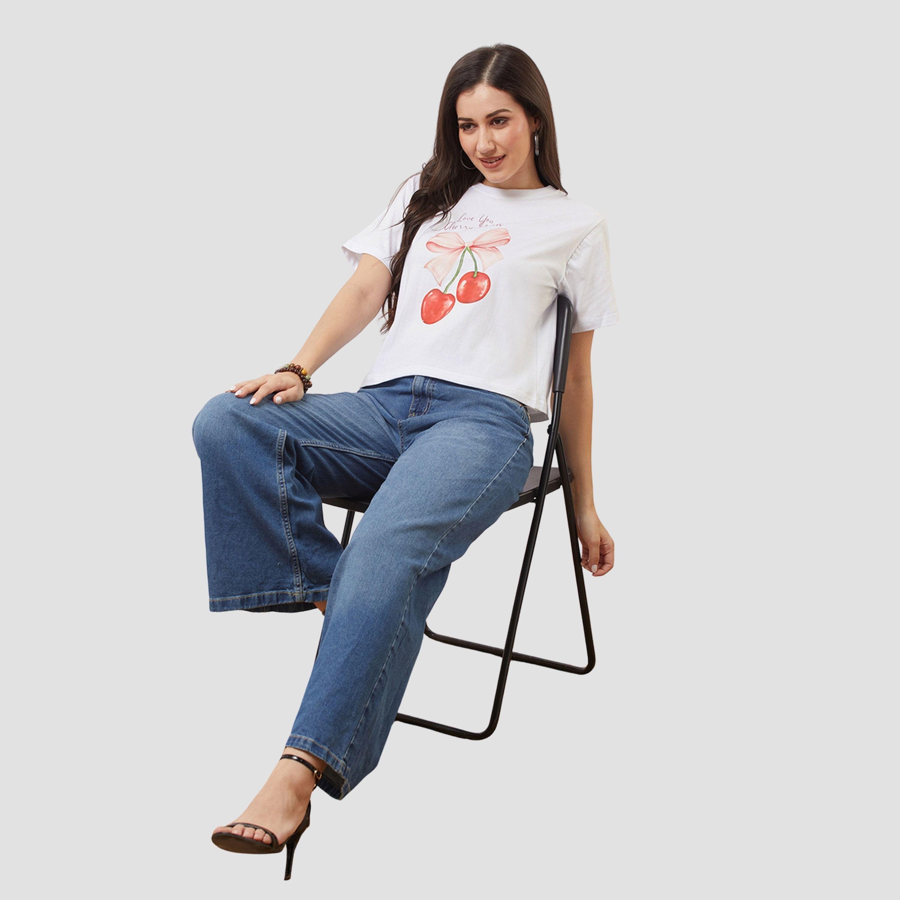 Globus X Styli Women White Graphic Print Oversized Crop T-Shirt-women-clothing-tshirts-image-2