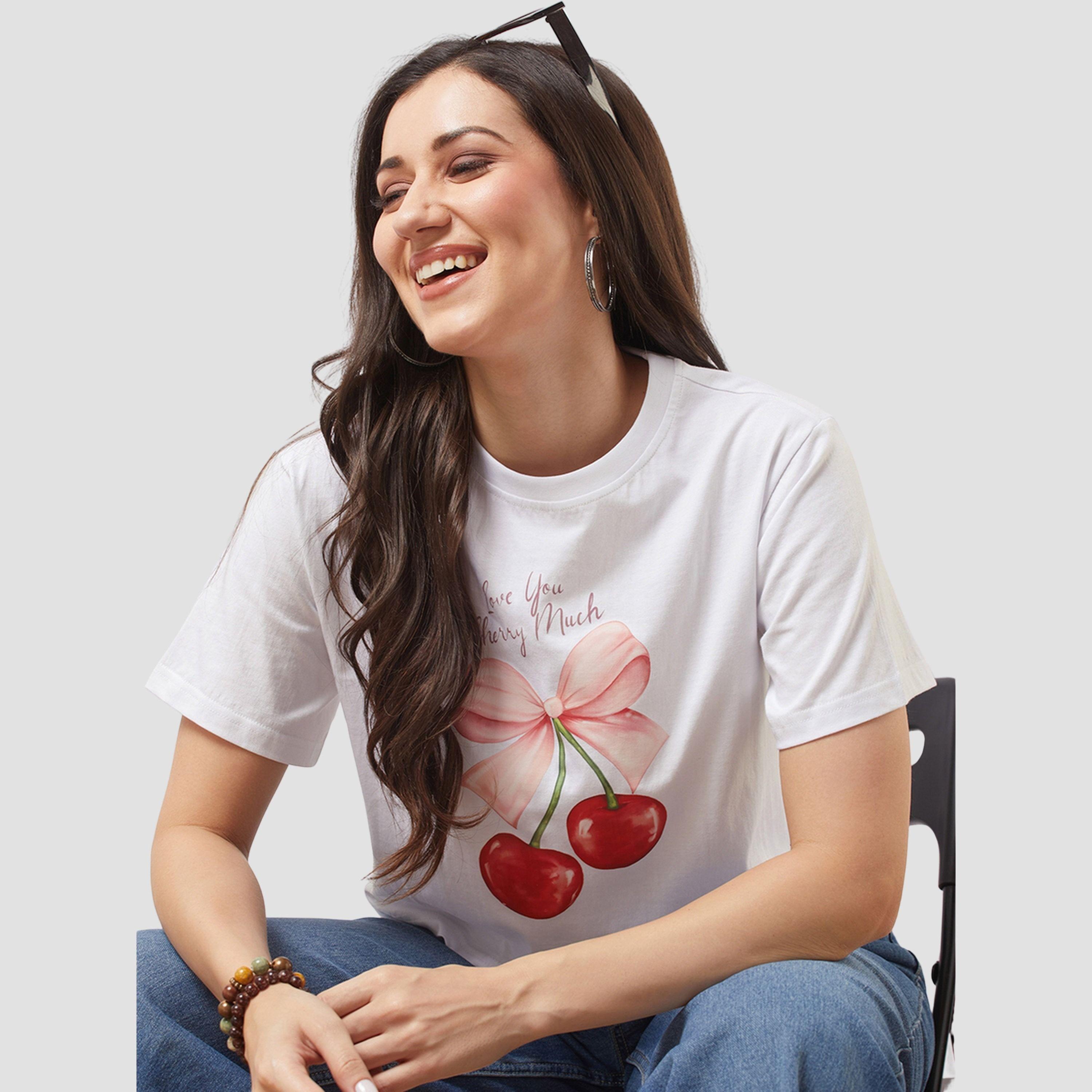 غلوبوس × ستايلي - تي شيرت أبيض قصير نقشة جرافيكية تصميم واسع للنساء-women-clothing-tshirts-image-5