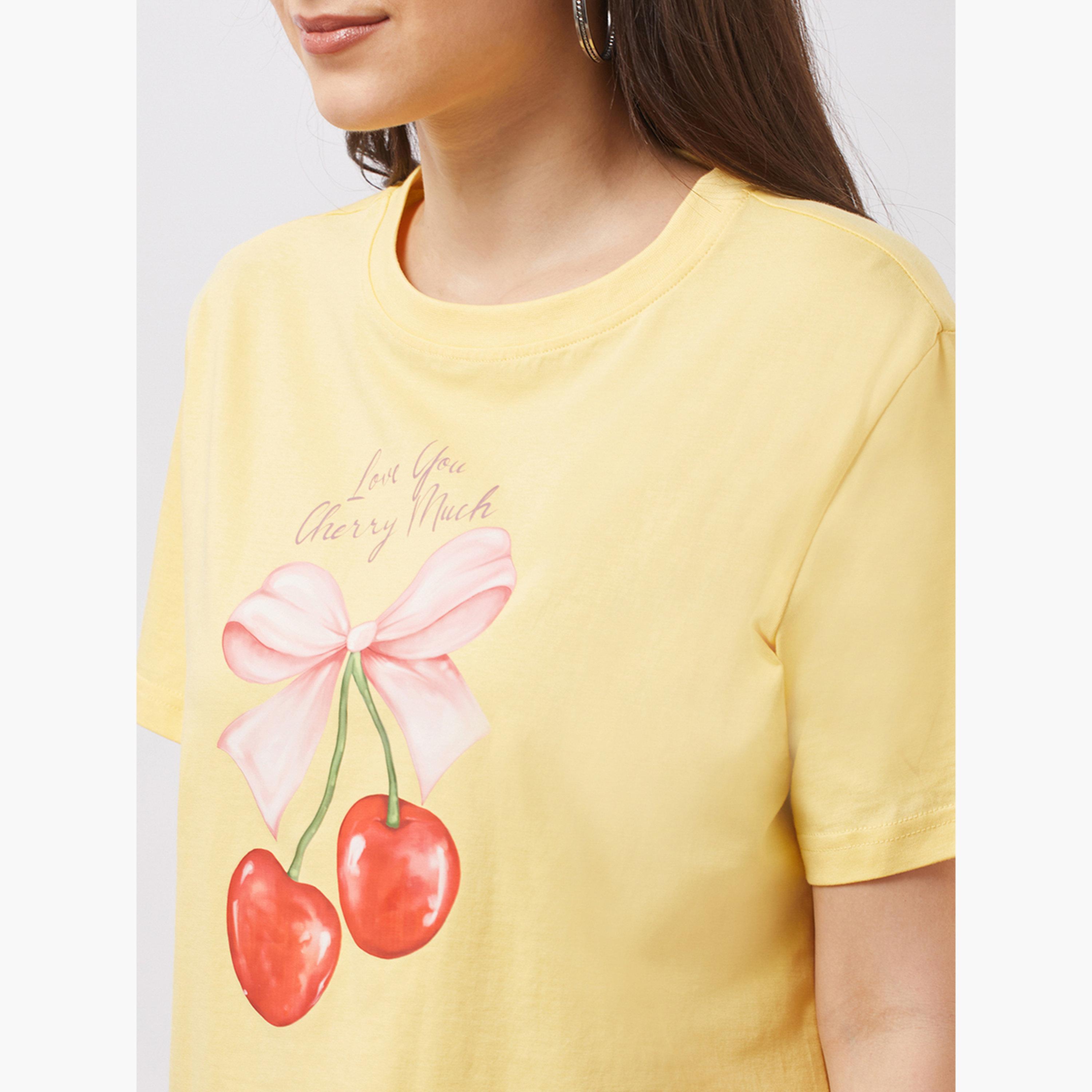 غلوبوس × ستايلي - تي شيرت أصفر نقشة جرافيكية تصميم واسع للنساء-women-clothing-tshirts-image-4