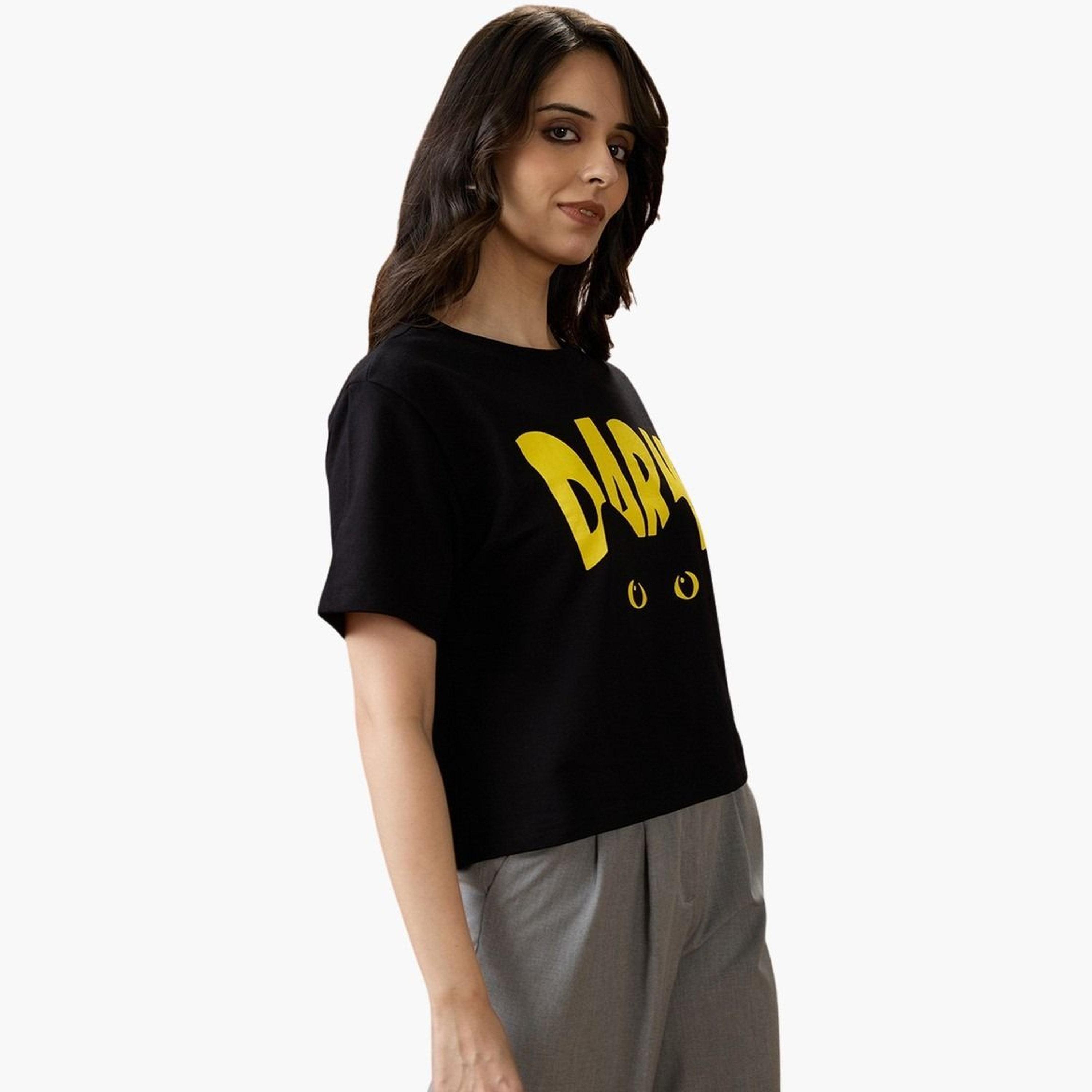 Globus X Styli Women Black Graphic Print Round Neck Boxy Fit T-Shirt-women-clothing-tshirts-image-1