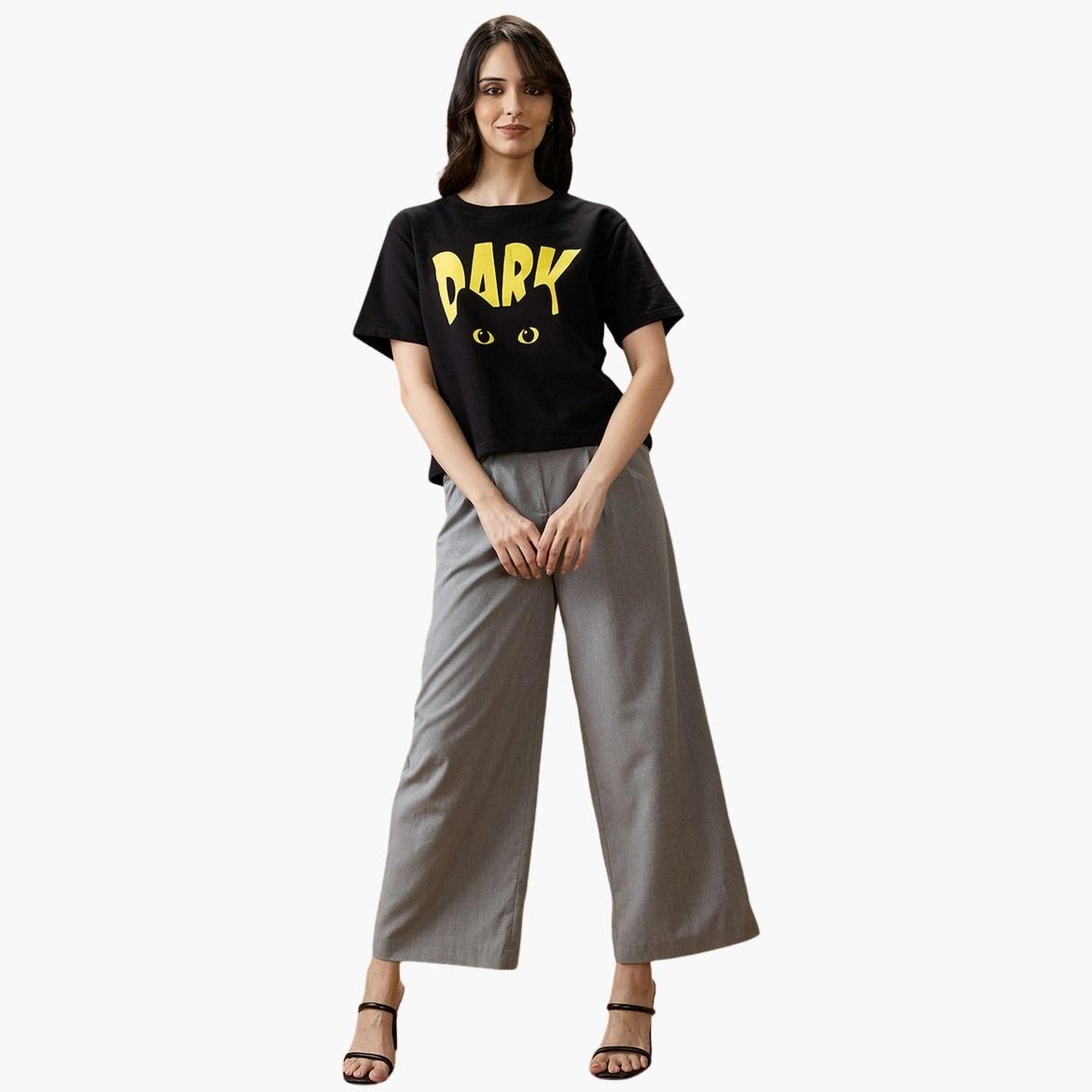 Globus X Styli Women Black Graphic Print Round Neck Boxy Fit T-Shirt-women-clothing-tshirts-image-2