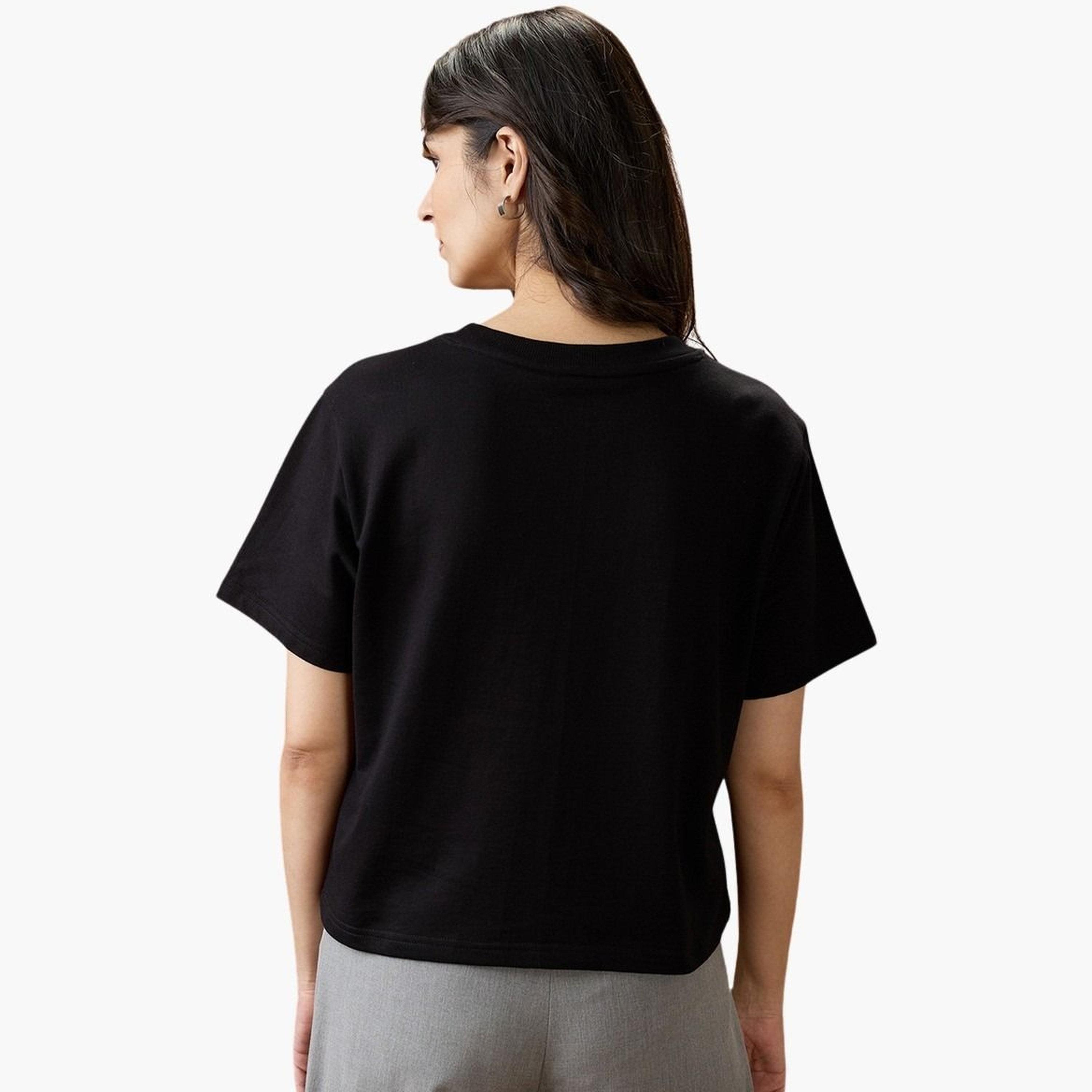 Globus X Styli Women Black Graphic Print Round Neck Boxy Fit T-Shirt-women-clothing-tshirts-image-3