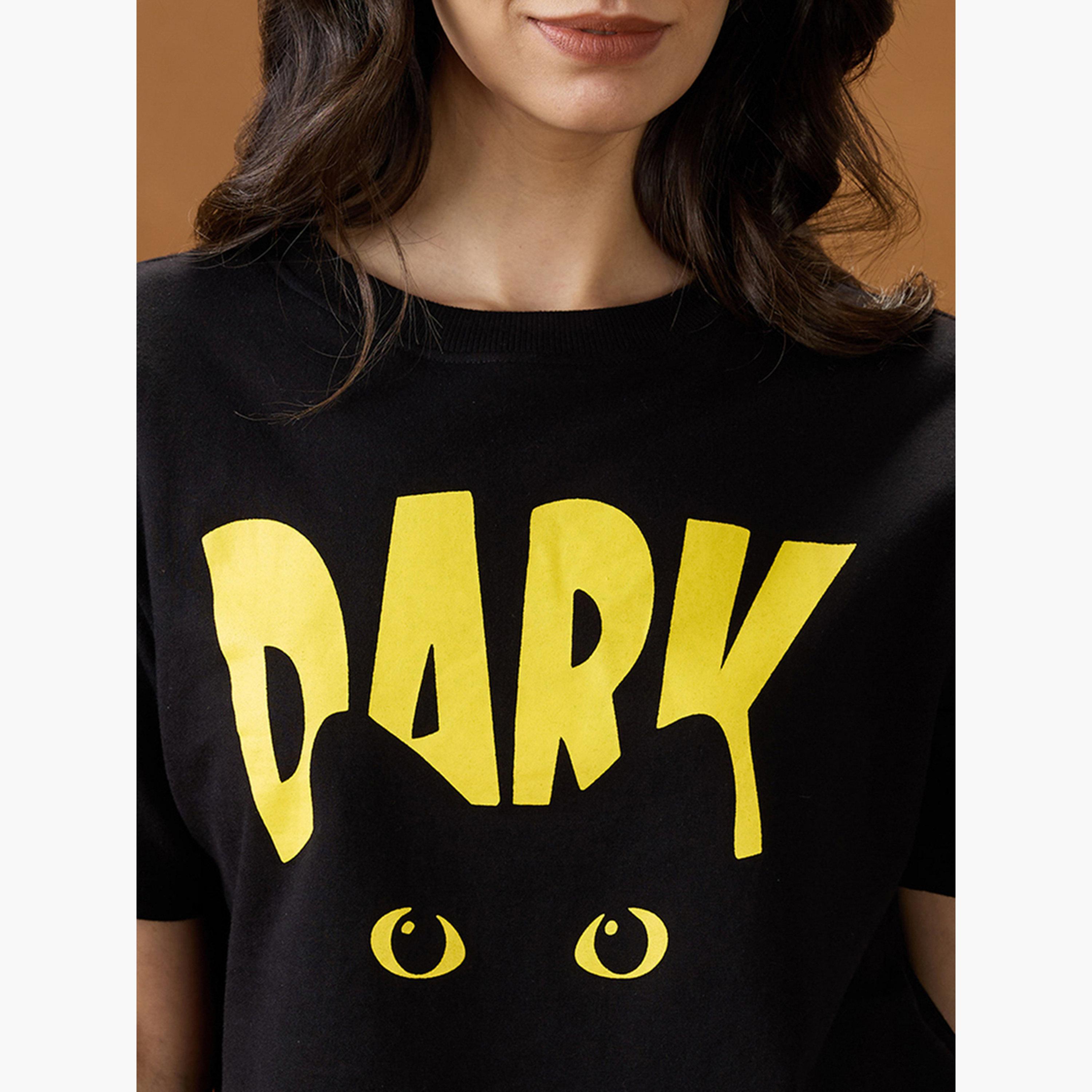 Globus X Styli Women Black Graphic Print Round Neck Boxy Fit T-Shirt-women-clothing-tshirts-image-4