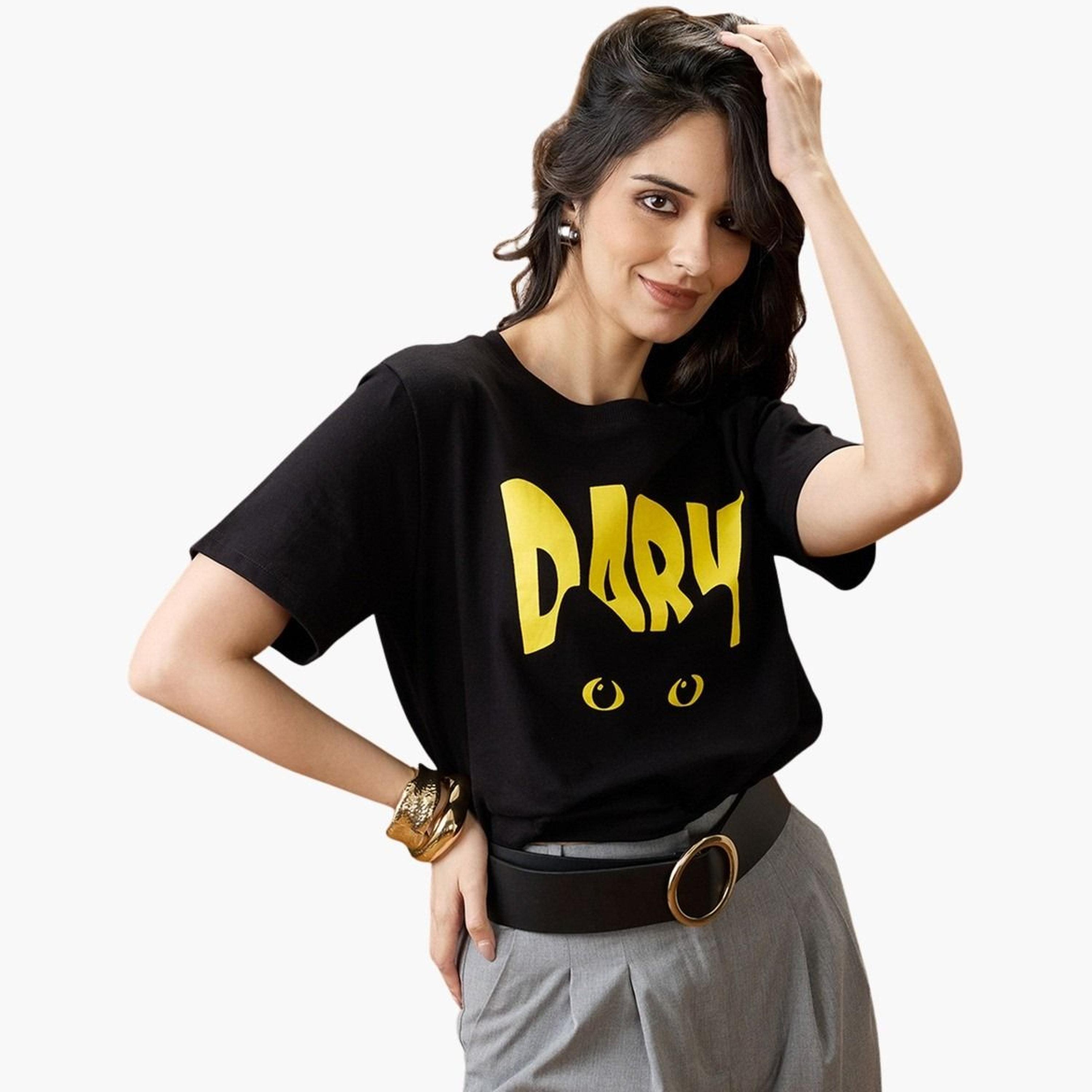 Globus X Styli Women Black Graphic Print Round Neck Boxy Fit T-Shirt-women-clothing-tshirts-image-5