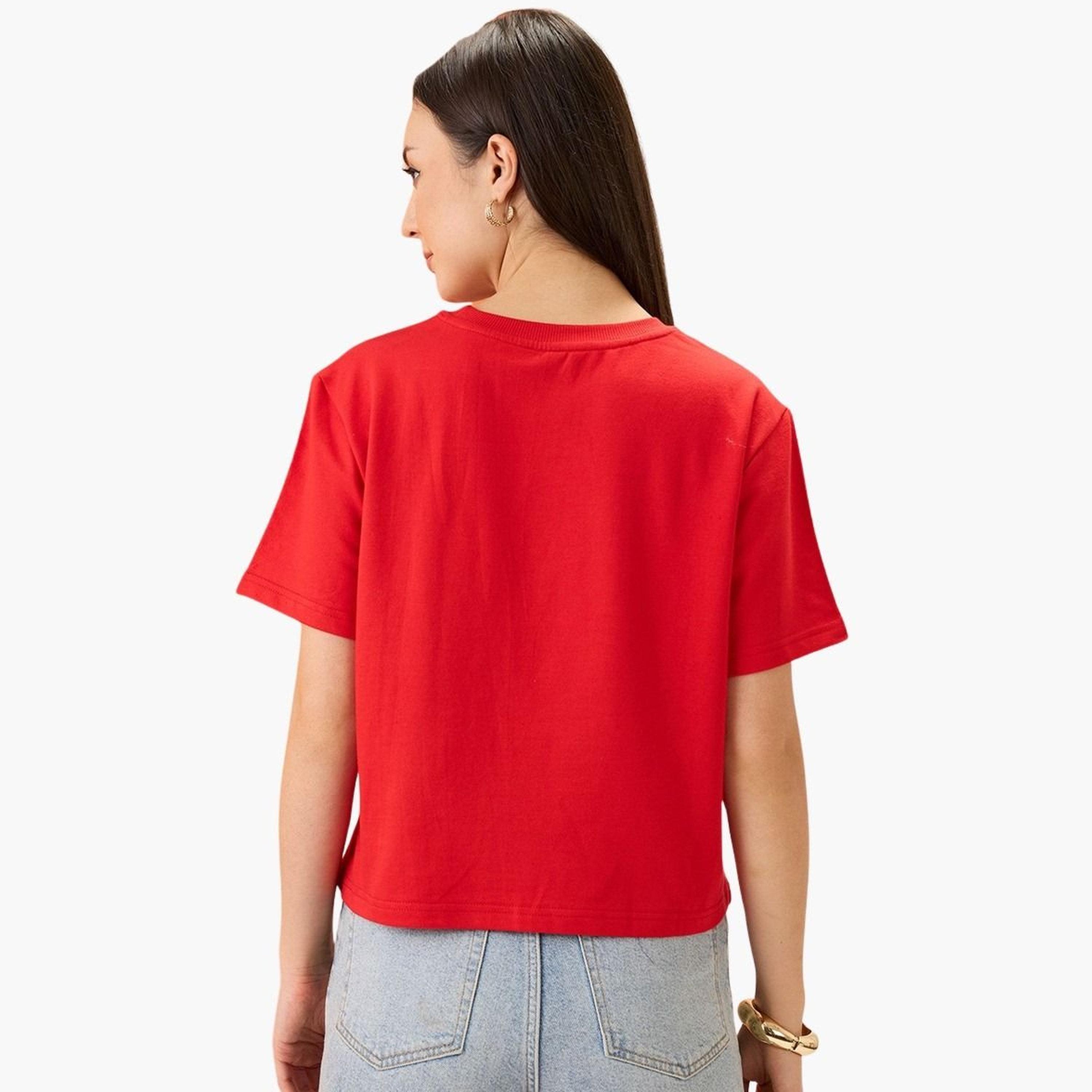 Globus X Styli Women Red Graphic Print Round Neck Boxy Fit T-Shirt-women-clothing-tshirts-image-3