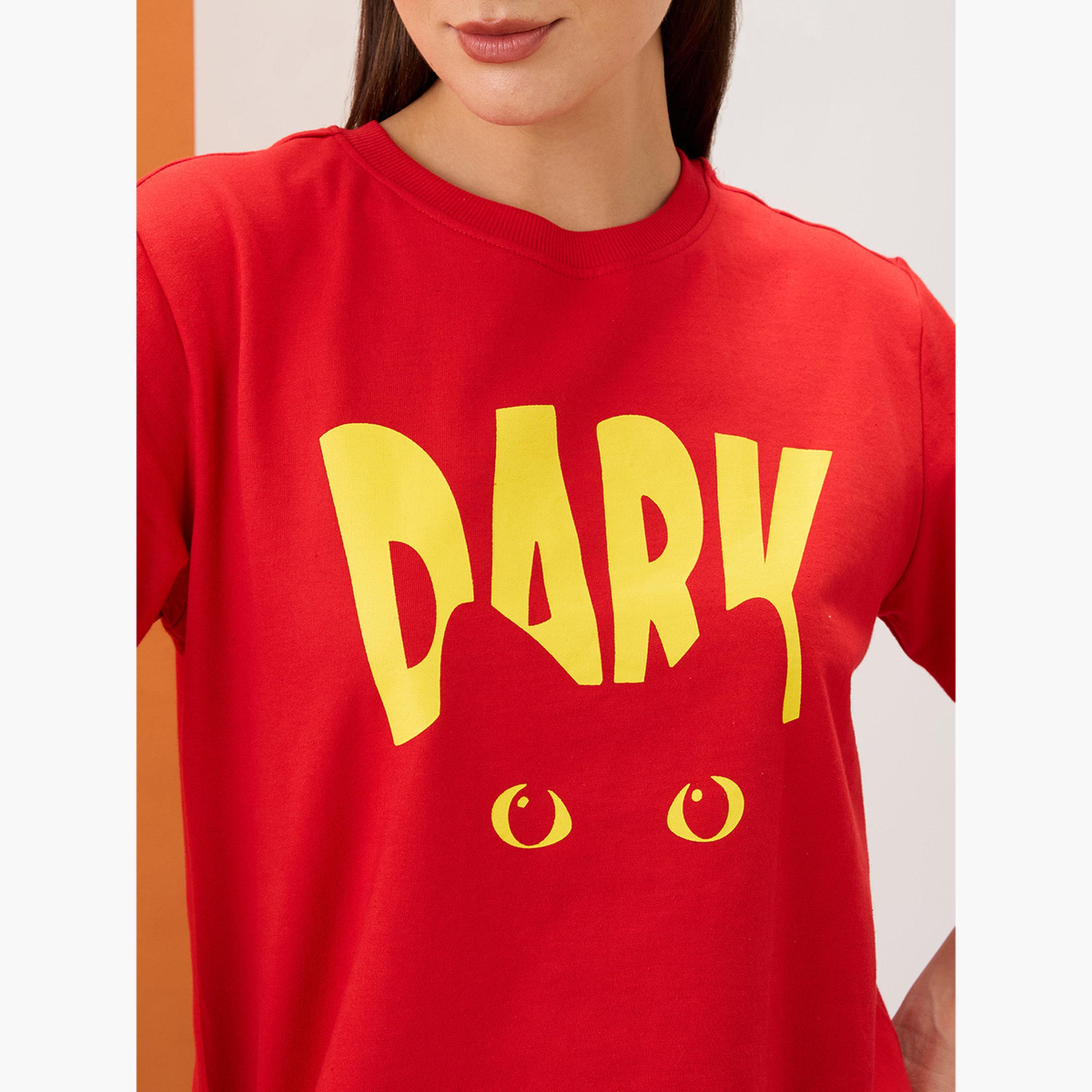 Globus X Styli Women Red Graphic Print Round Neck Boxy Fit T-Shirt-women-clothing-tshirts-image-4