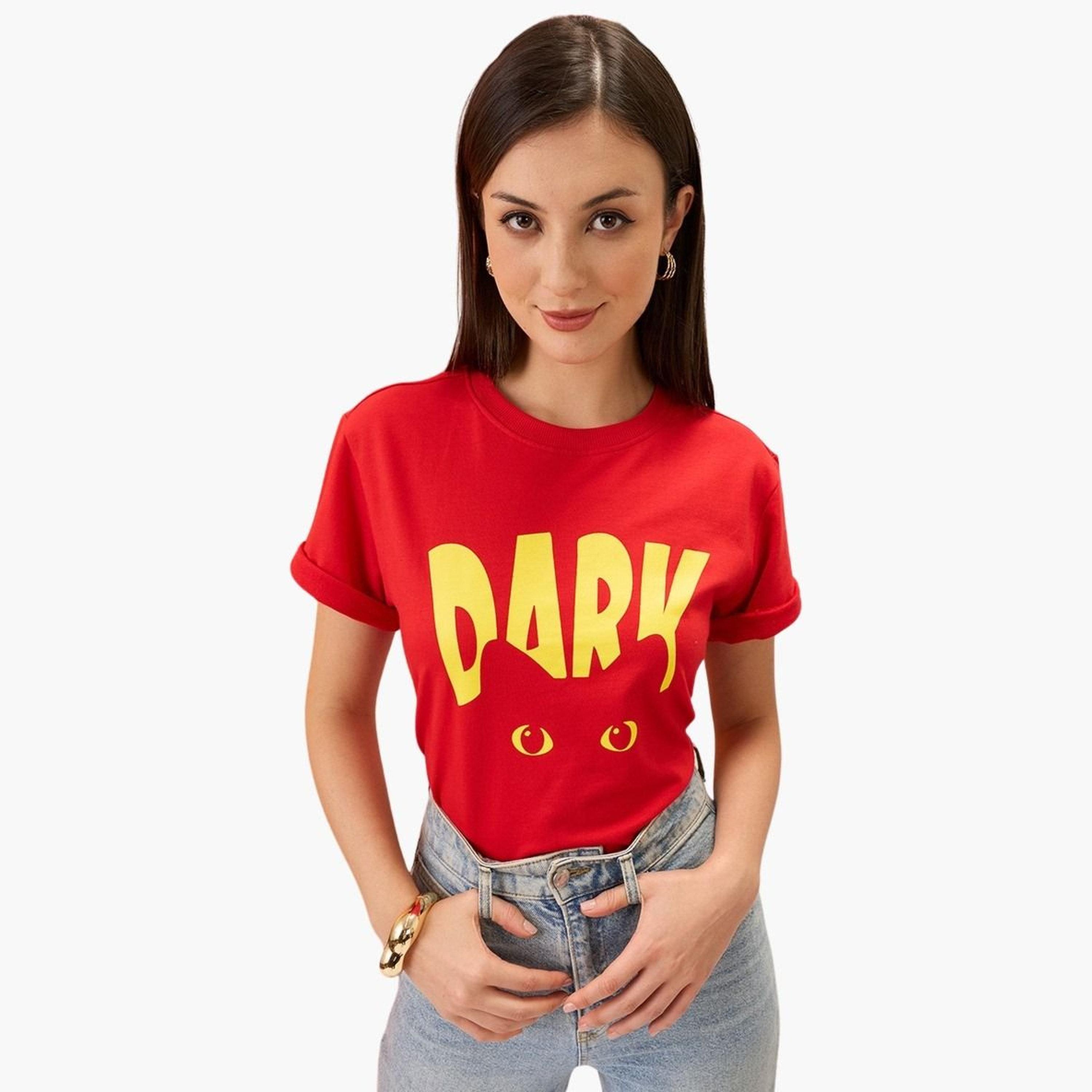Globus X Styli Women Red Graphic Print Round Neck Boxy Fit T-Shirt-women-clothing-tshirts-image-5