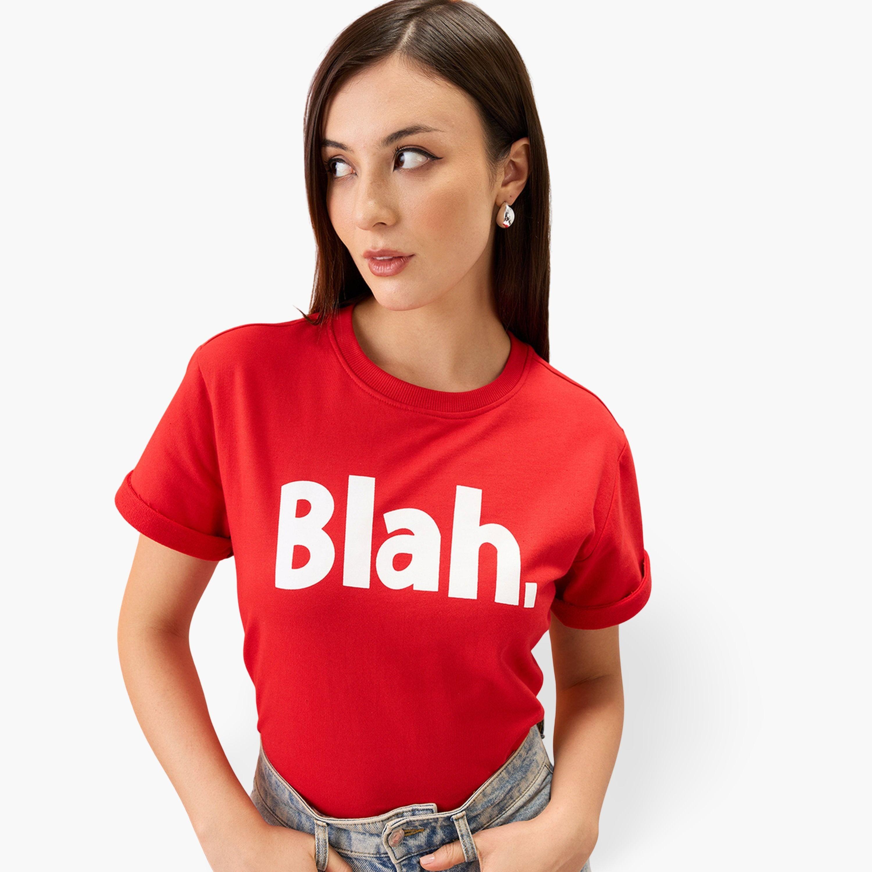 غلوبوص × ستايلي - تي شيرت أحمر طبعة شعار، برقبة دائرية، وقصة مربعة-women-clothing-tshirts-image-1