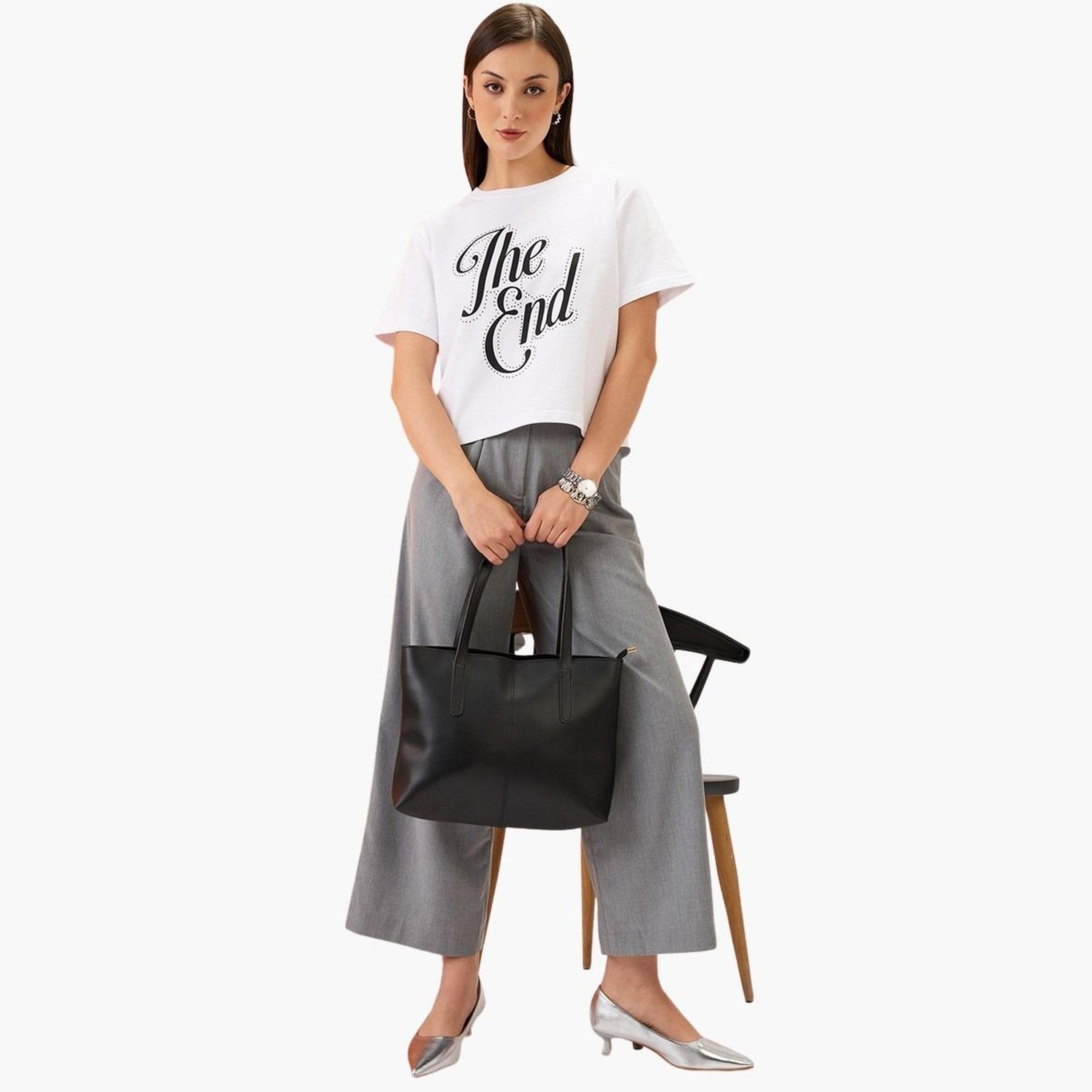 Globus X Styli Women White Slogan Print Embellished Crop T-Shirt-women-clothing-tshirts-image-2