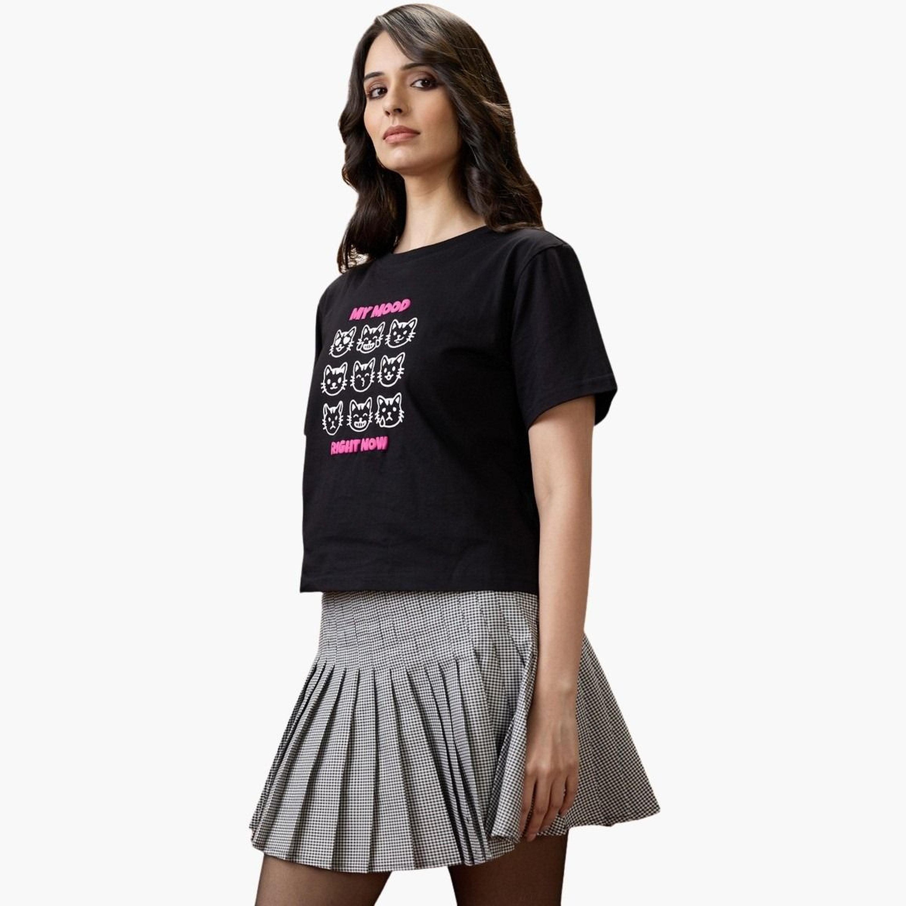 Globus X Styli Women Black Graphic Print Cotton Oversized T-Shirt-women-clothing-tshirts-image-1