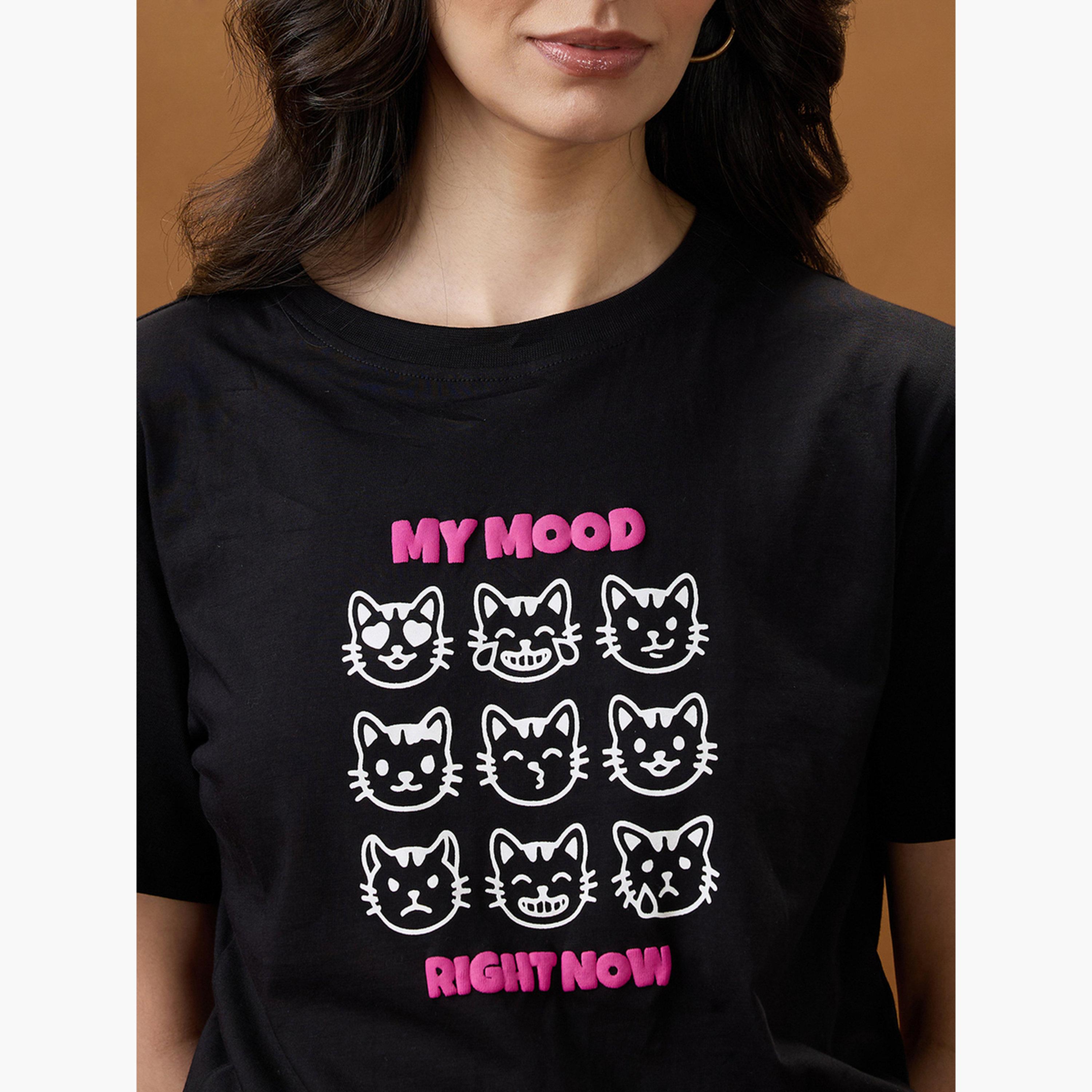 Globus X Styli Women Black Graphic Print Cotton Oversized T-Shirt-women-clothing-tshirts-image-4