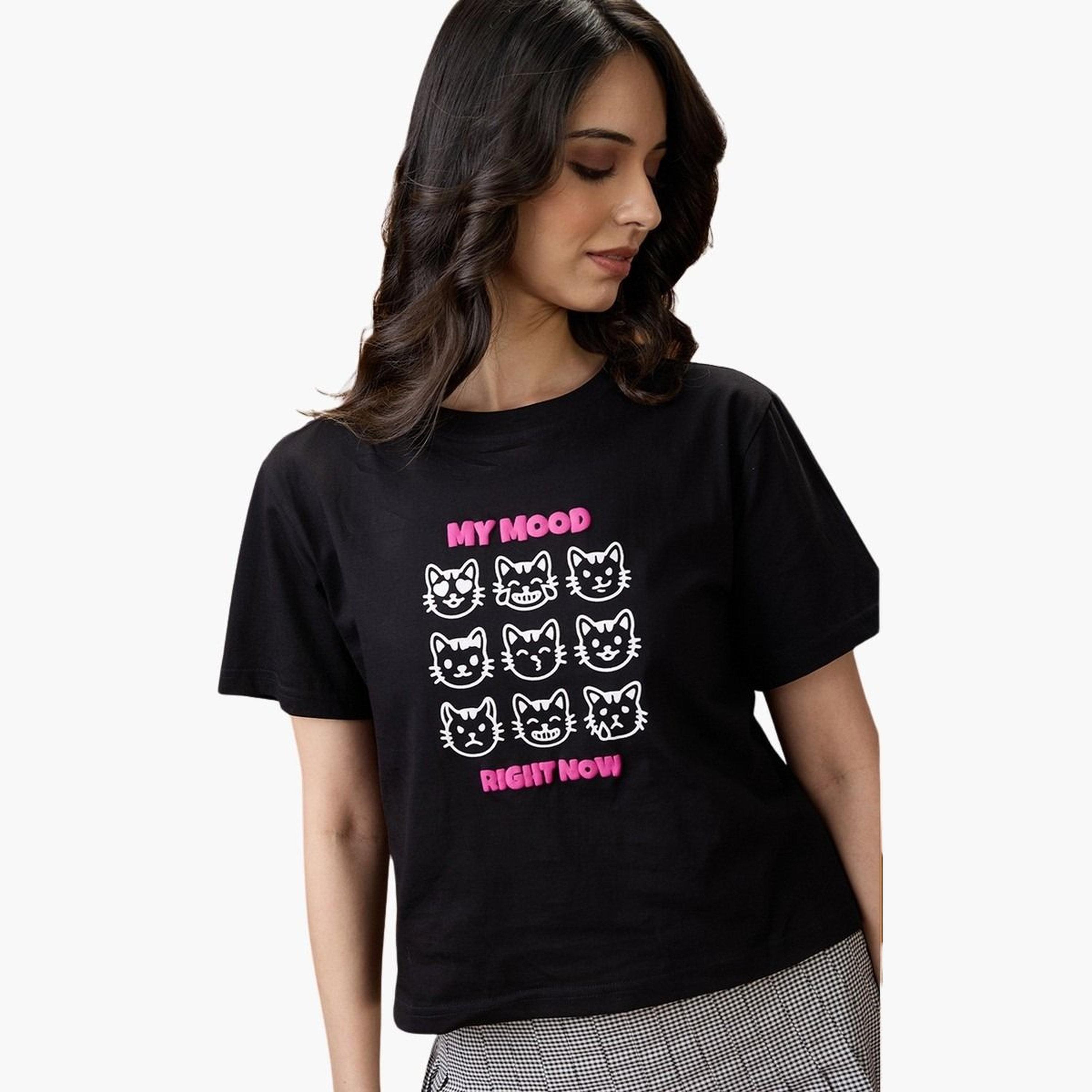 Globus X Styli Women Black Graphic Print Cotton Oversized T-Shirt-women-clothing-tshirts-image-5