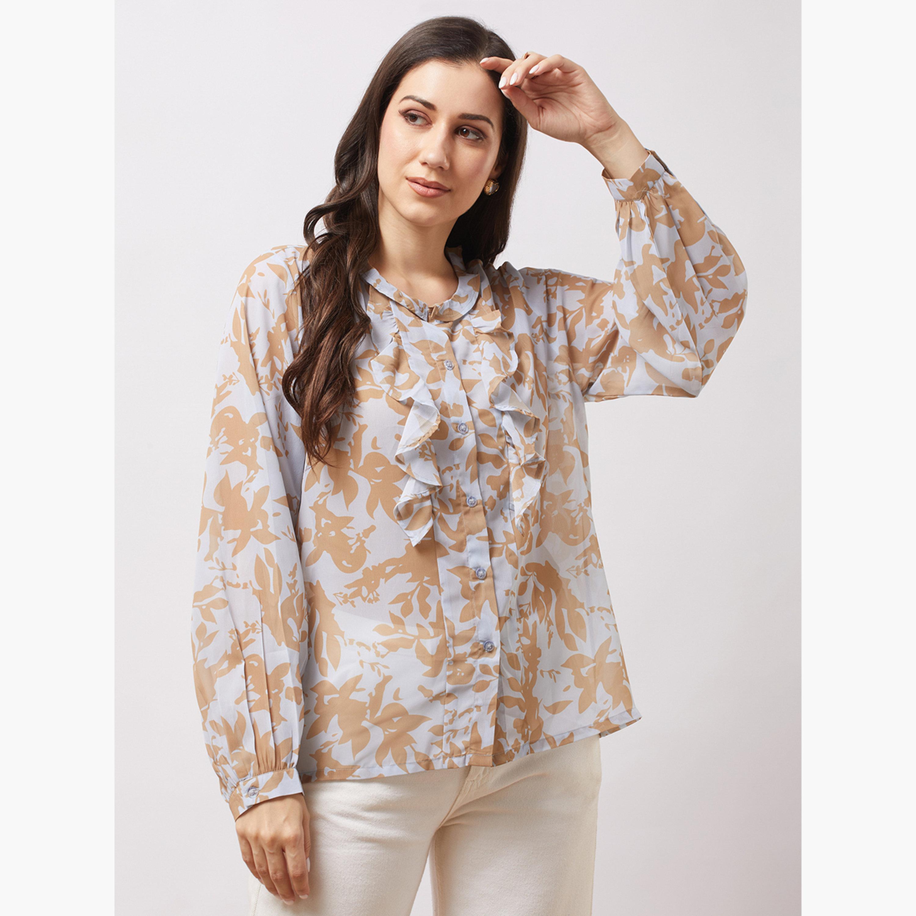 غلوبوس × ستايلي - بلوزة بأكمام منفوخة وطبعة تجريدية للنساء-women-clothing-tshirts-image-1
