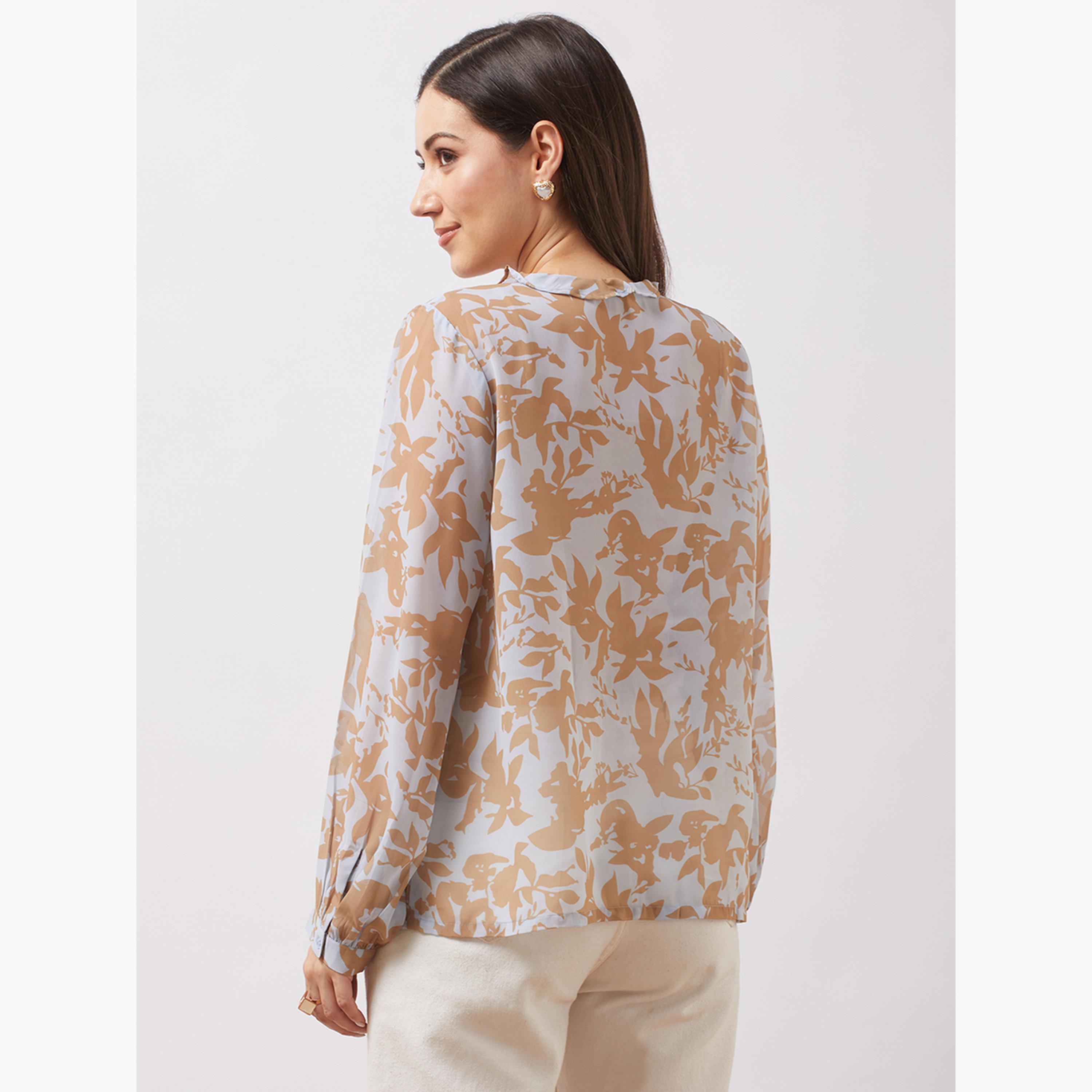 غلوبوس × ستايلي - بلوزة بأكمام منفوخة وطبعة تجريدية للنساء-women-clothing-tshirts-image-3