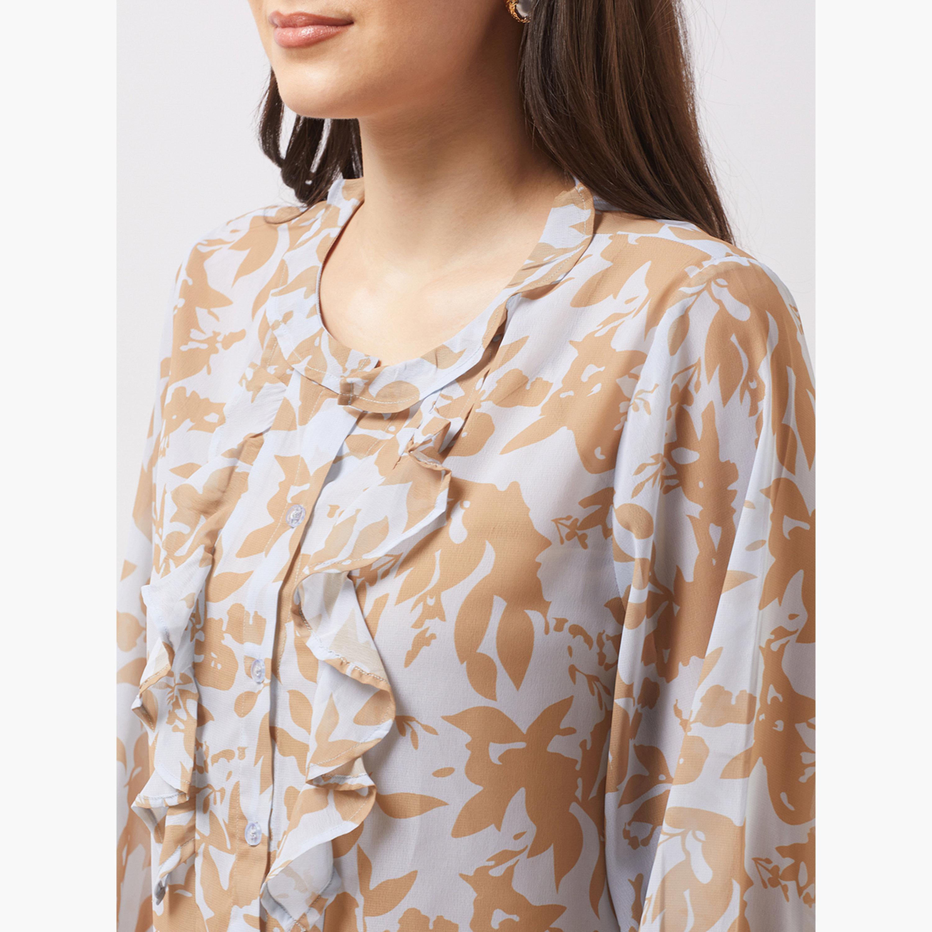 غلوبوس × ستايلي - بلوزة بأكمام منفوخة وطبعة تجريدية للنساء-women-clothing-tshirts-image-4