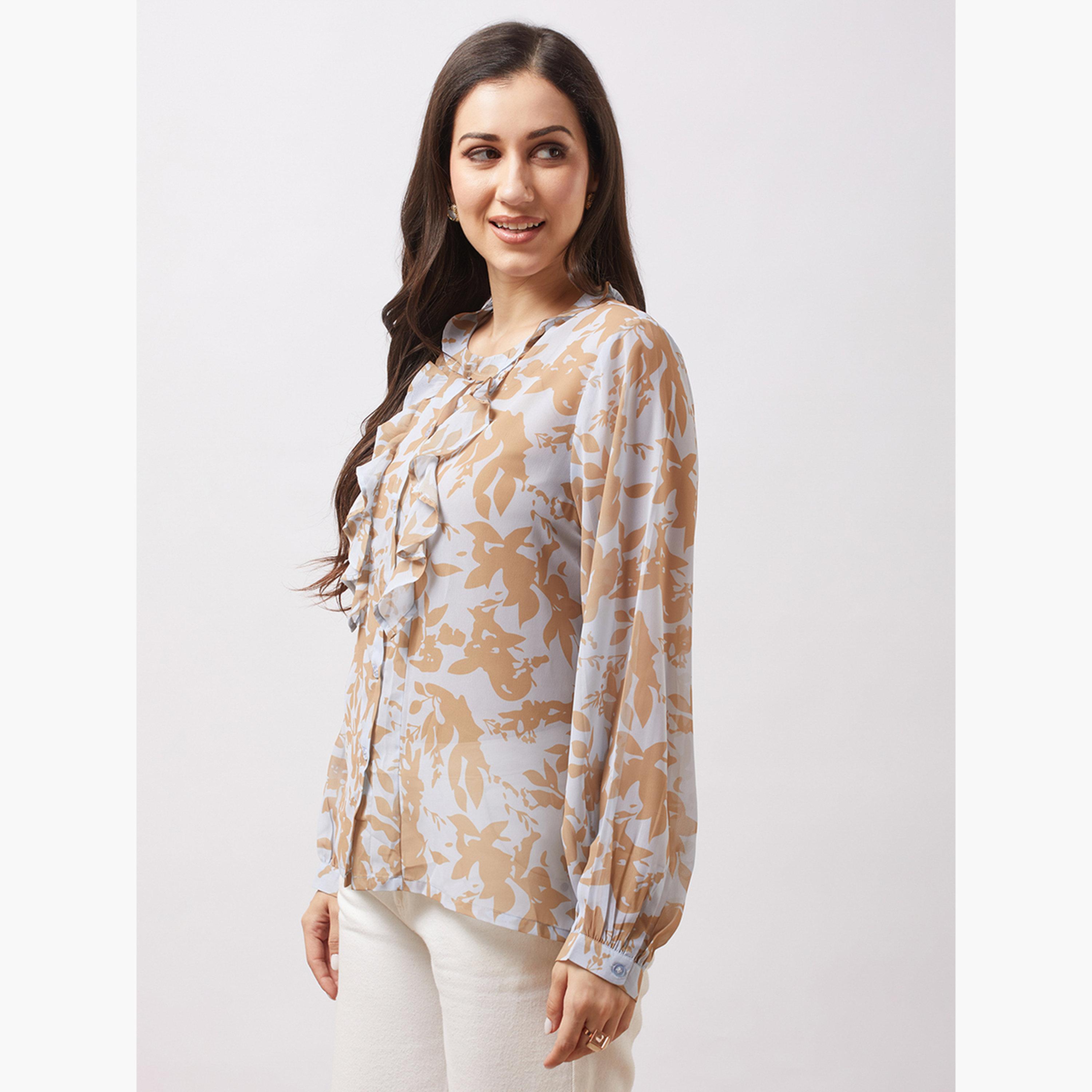 غلوبوس × ستايلي - بلوزة بأكمام منفوخة وطبعة تجريدية للنساء-women-clothing-tshirts-image-5