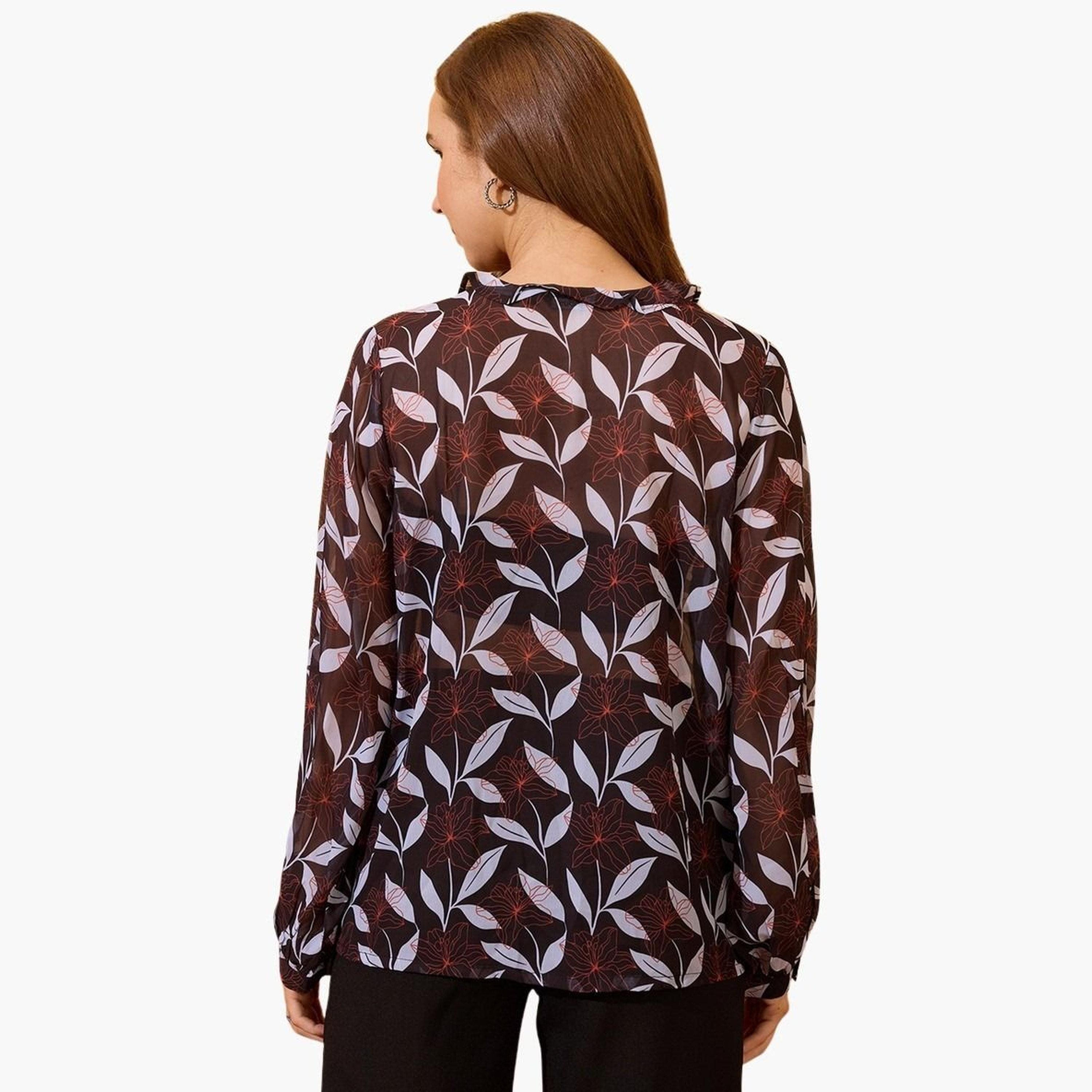 غلوبوس × ستايلي - بلوزة سوداء بأكمام طويلة وطبعة زهور للنساء-women-clothing-tshirts-image-3
